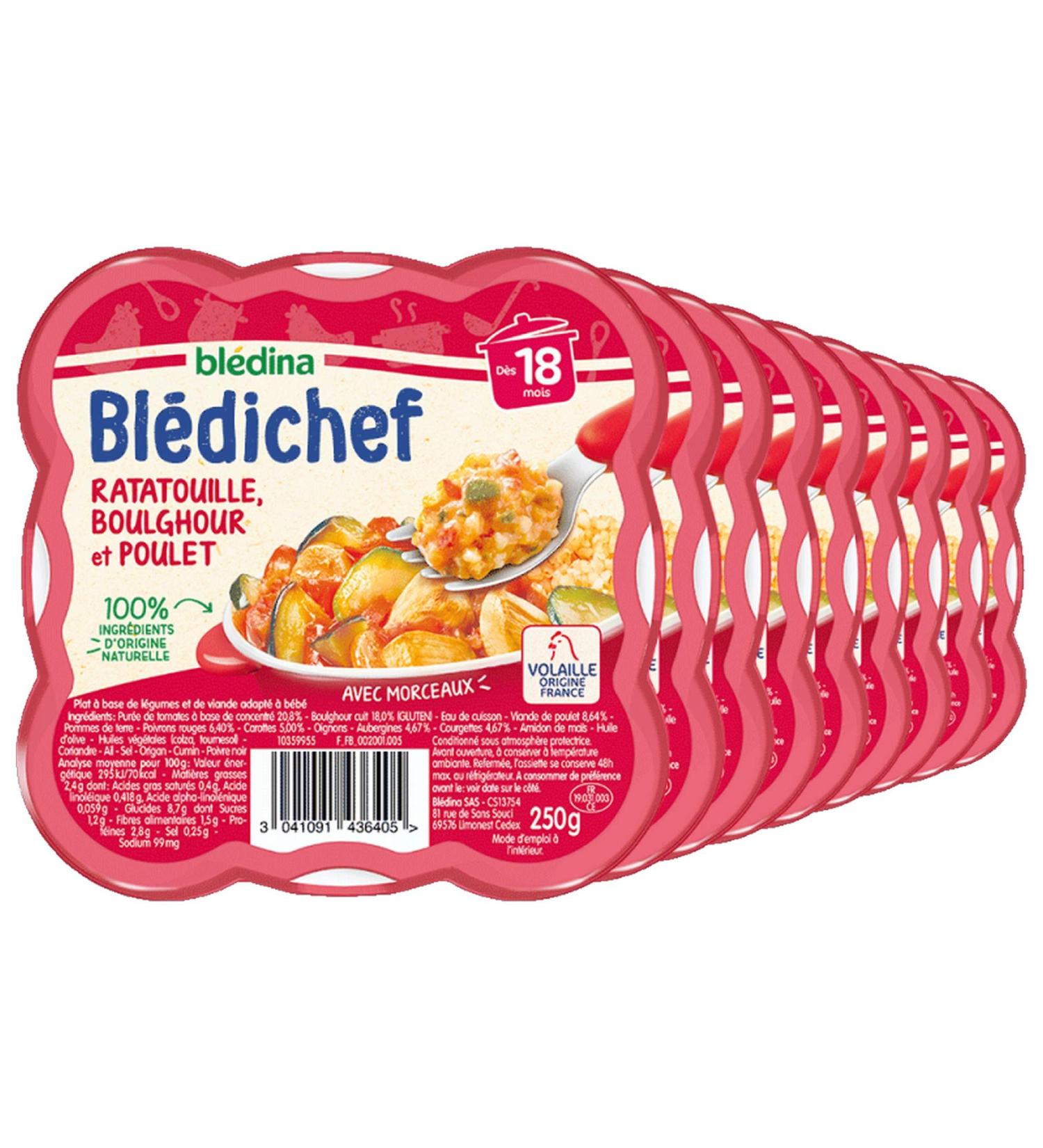 Bl dina - Bl dichef - Repas B b 18 Mois - 9 Plats Ratatouille Boulghour Poulet - Petits Morceaux - 100% Ingr dients d'Origine Naturelle - D s 18 Mois - 9 Assiettes 250g (L'emballage peut varier) - Buy Online on GoSupps.com