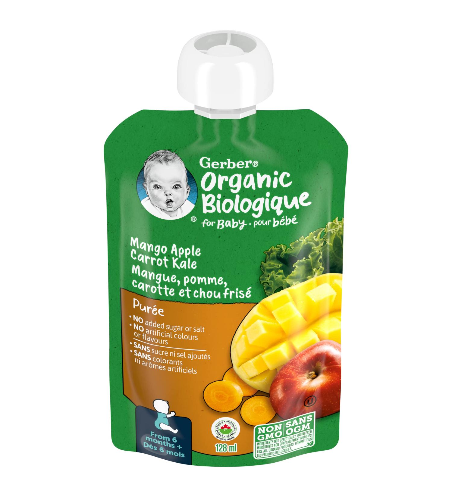 GERBER ORGANIC PUR E Mango Apple Carrot Kale Baby Food Meal 6+ months 128 ml 12 Pack Packaging May Vary Mango Apple Carrot & Kale - Buy Online on GoSupps.com