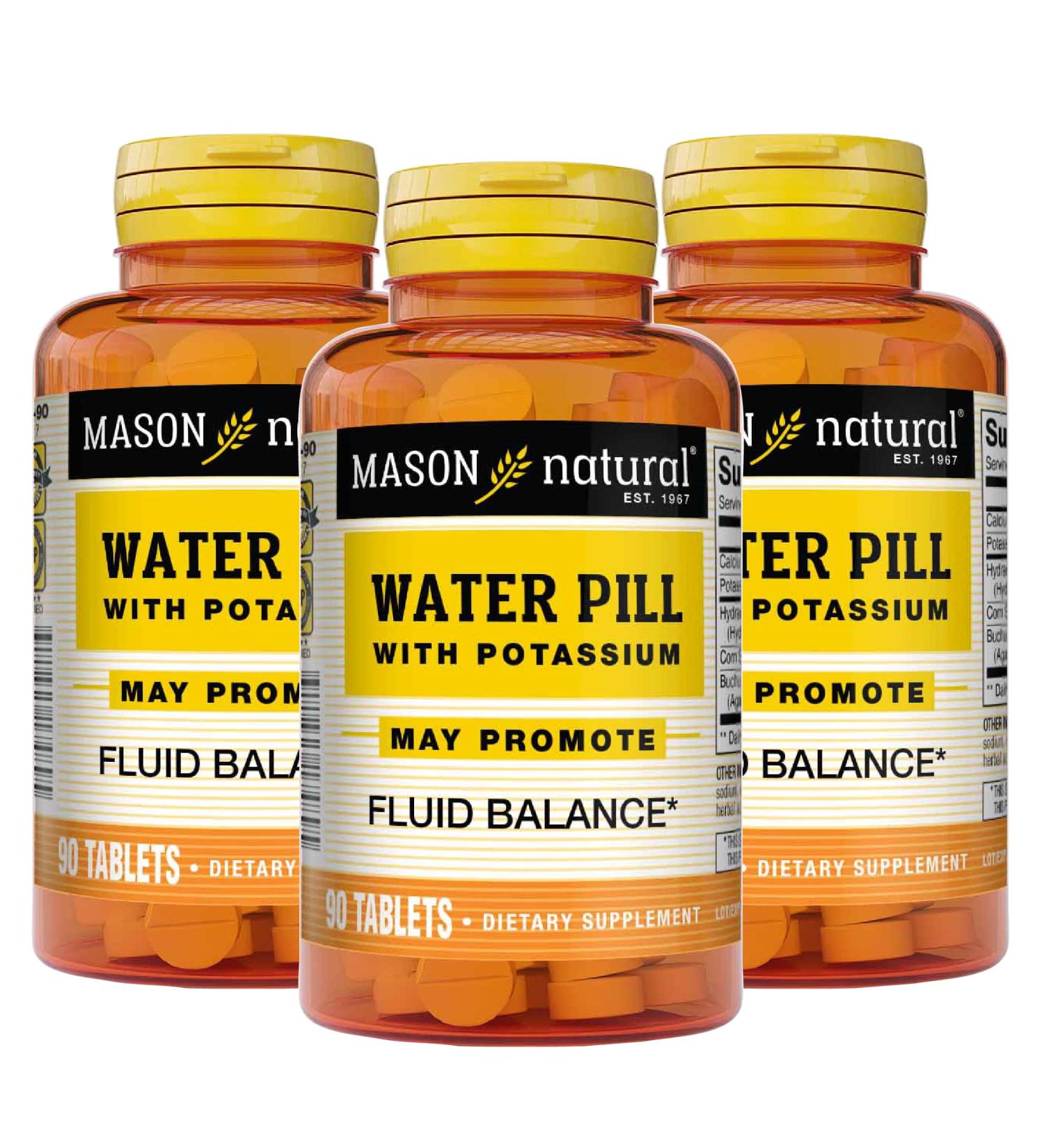 Mason Natural Water Pill with Potassium and Calcium - Natural Diuretic Supplement for Fluid Balance, Bloating Relief - 90 Tablets (Pack of 3) - Buy Online on GoSupps.com