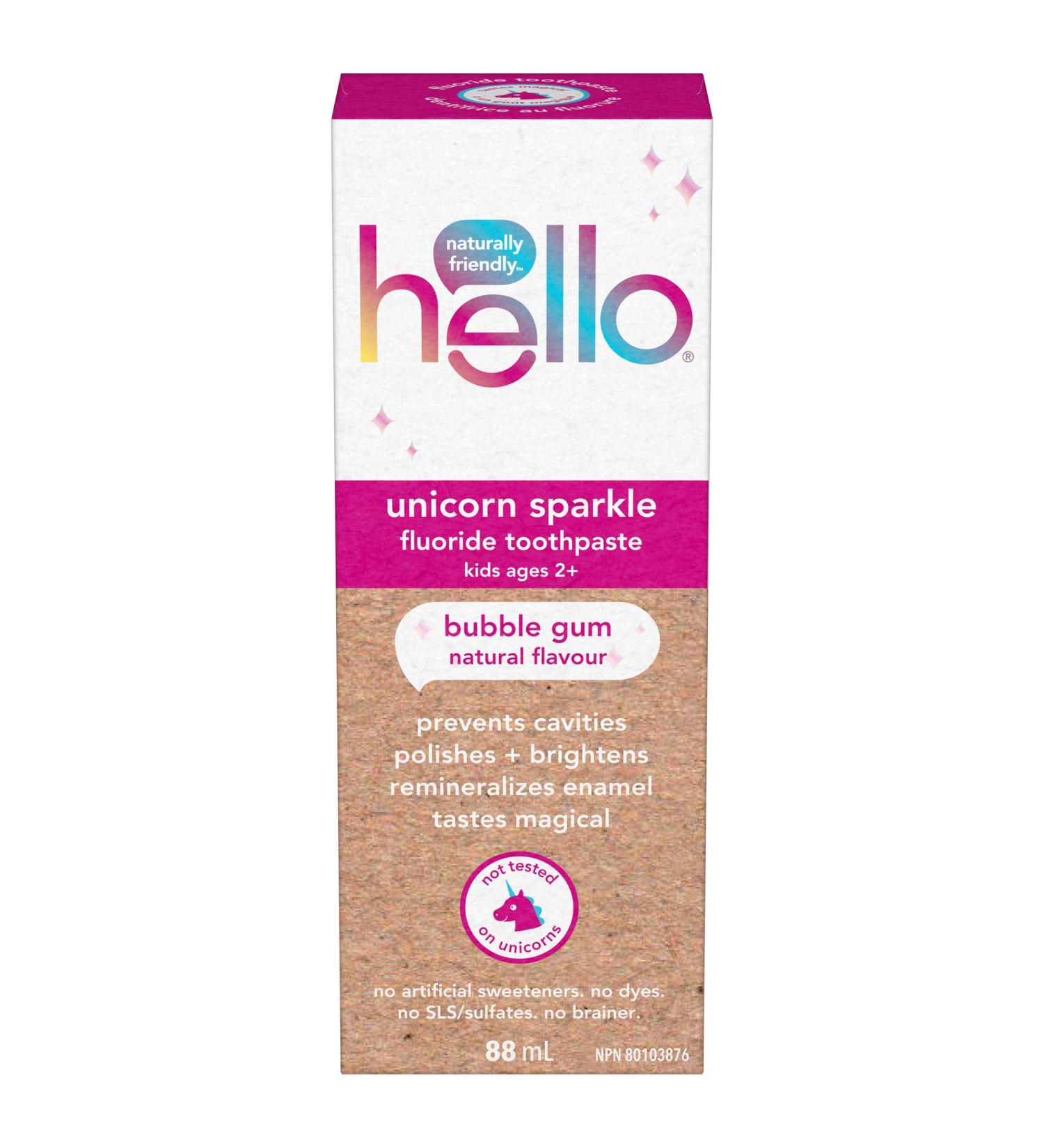 hello Kids Fluoride Toothpaste Vegan and Sls Free Unicorn Sparkle Natural Bubble Gum 88 mL Bubblegum 88 ml (Pack of 1) - Buy Online on GoSupps.com