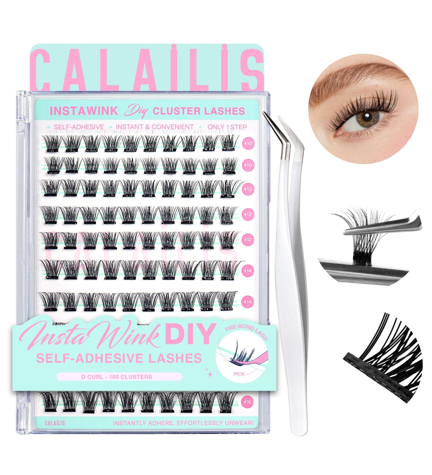 Calaili Self-Adhesive Eyelash Cluster Set 100 D Curl Reusable Lashes No Glue Required Includes Tweezers for Beginners - Buy Online on GoSupps.com