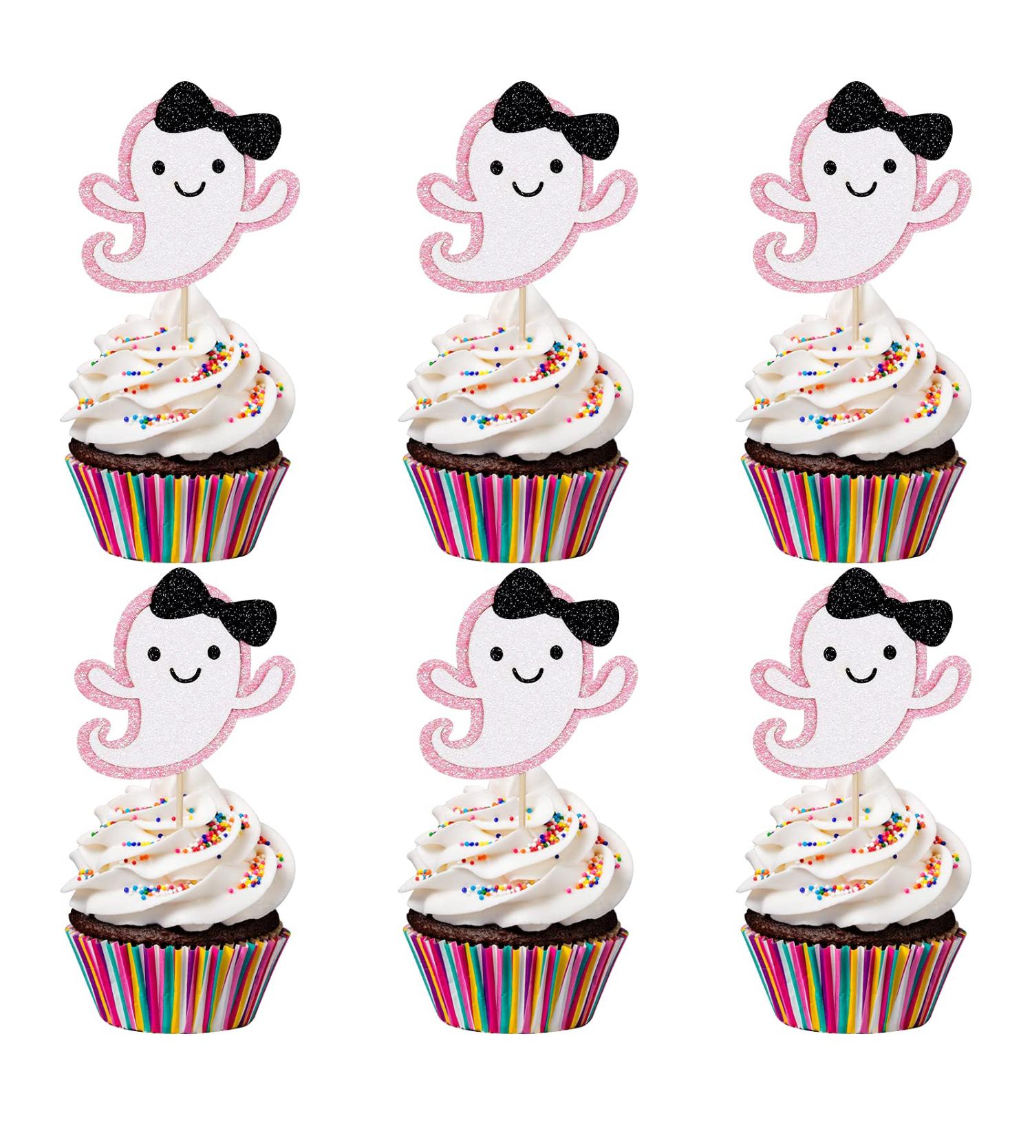 Pink and Black Glitter Ghost Cupcake Toppers- Ghost Decorations Pink and Black Halloween Party Decorations Halloween Baby Shower Cupcake Toppers Decor - Buy Online on GoSupps.com