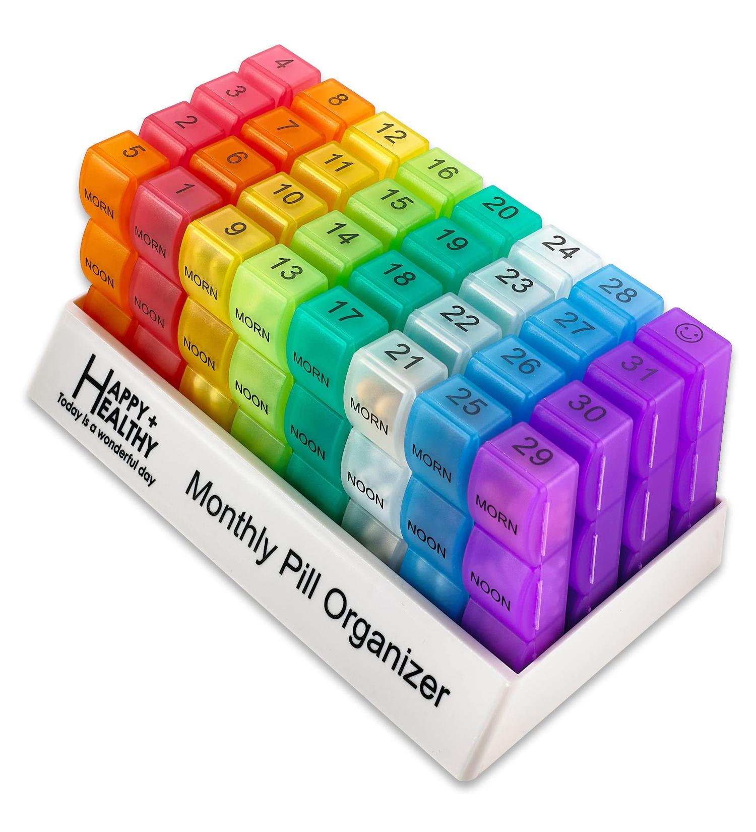 Monthly Pill Box Organizer - 3 Times A Day - 30 Day Case with 32 Compartments for Vitamins, Supplements, Medication - Travel Friendly - Buy Online on GoSupps.com