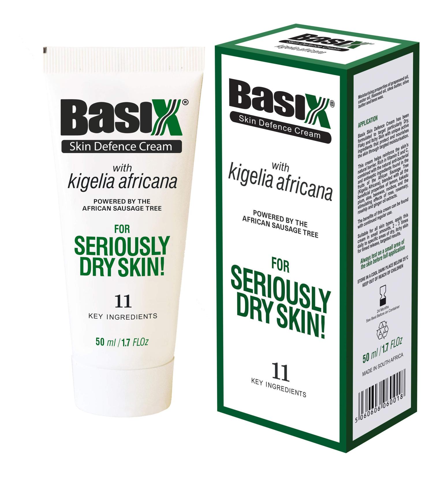 Basix Skin Defence Repair Cream for Eczema, Psoriasis & Dermatitis - Natural Ingredients for Dry, Itchy Skin - Kigelia, Lemon, Ginger, Rosemary & Vitamin E - Buy Online on GoSupps.com