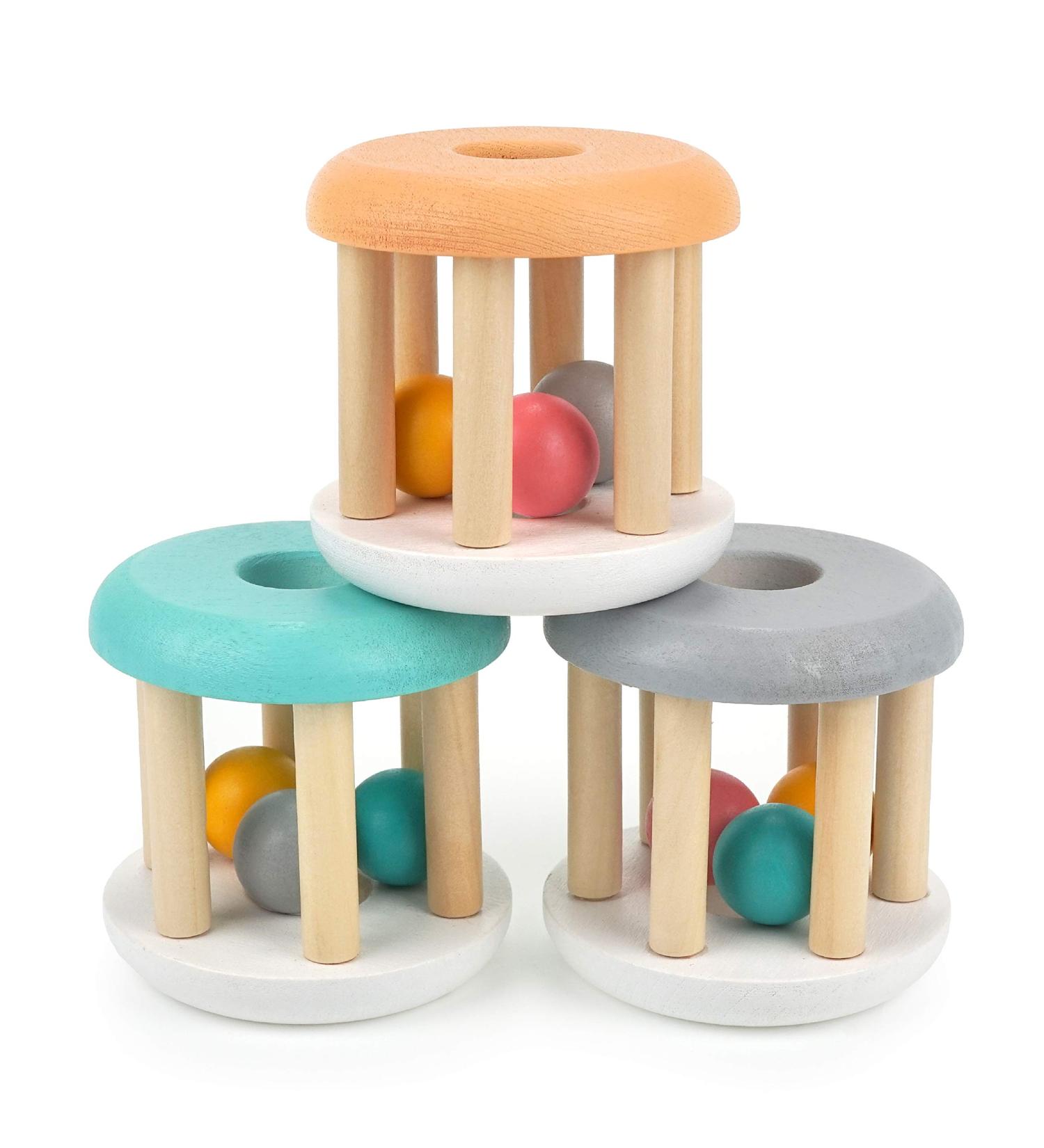DUCKBOXX XX Wooden Rattle Rollers for Babies 0m-2yrs - White Base (3pcs) - Buy Online on GoSupps.com