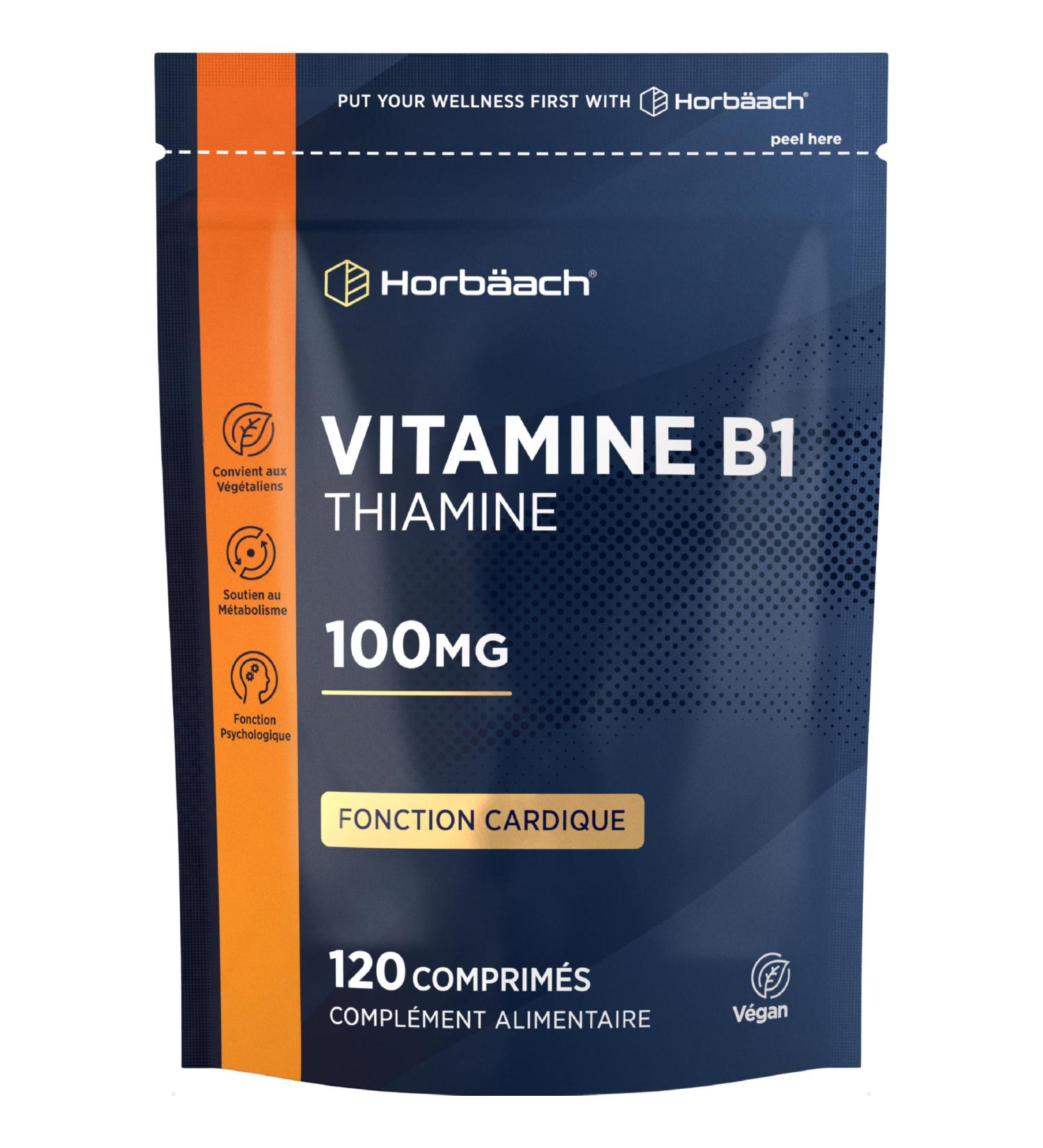 Vitamine B1 Thiamine 100mg | 120 Comprim s V g taliens | Suppl ment Pour la Sant Cardiaque | Hautement dos | Soutient M tabolisme nerg tique Normal | par Horbaach - Buy Online on GoSupps.com