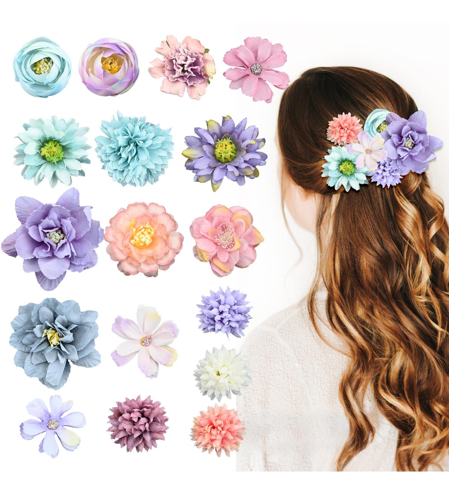 Bekecidi 23 Piece Diverse Flower Hair Clips Set Bride Claw Clip with Hawaiian-Inspired Artificial Flowers - Multifunctional Hairpin and Brooch Ideal for Weddings Beach Parties and Everyday Wear - Buy Online on GoSupps.com