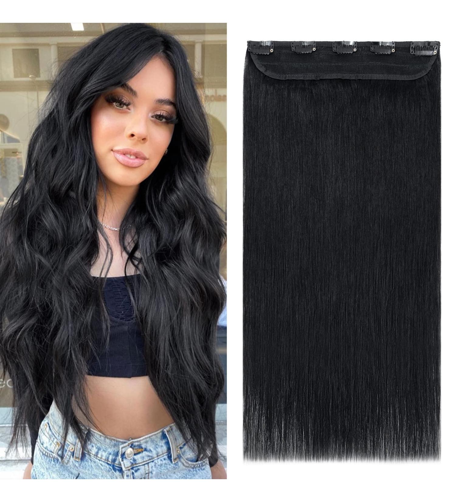 Clip In Extensions Real Hair - Thick 1PC 5 Clips Soft & Smooth 7A Human Hair 35cm-75g Raven Black - Buy Online on GoSupps.com