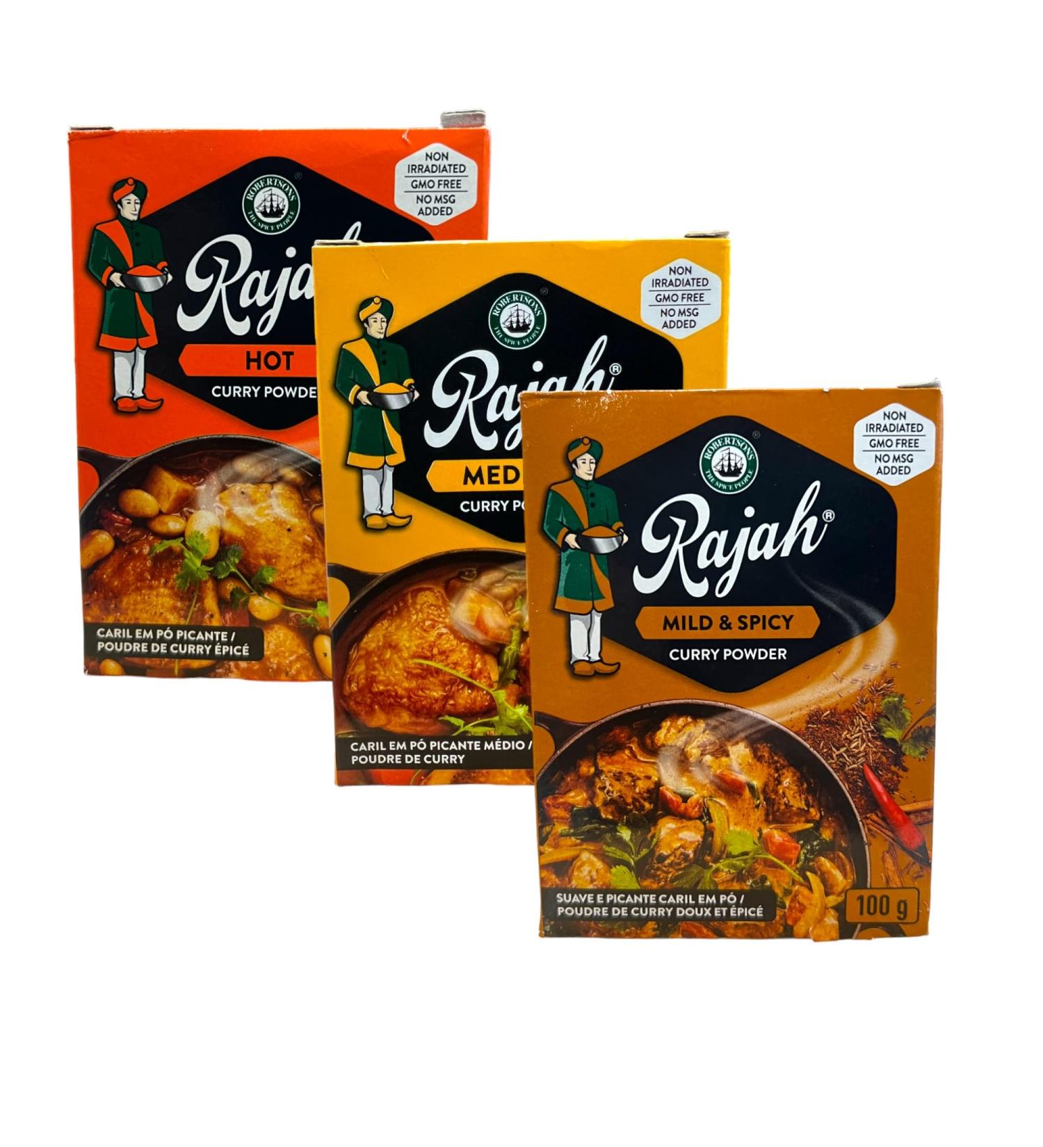 Rajah Curry Powder Multipack | Hot | Medium | Mild & Spicy | 3 x 100g | South African
