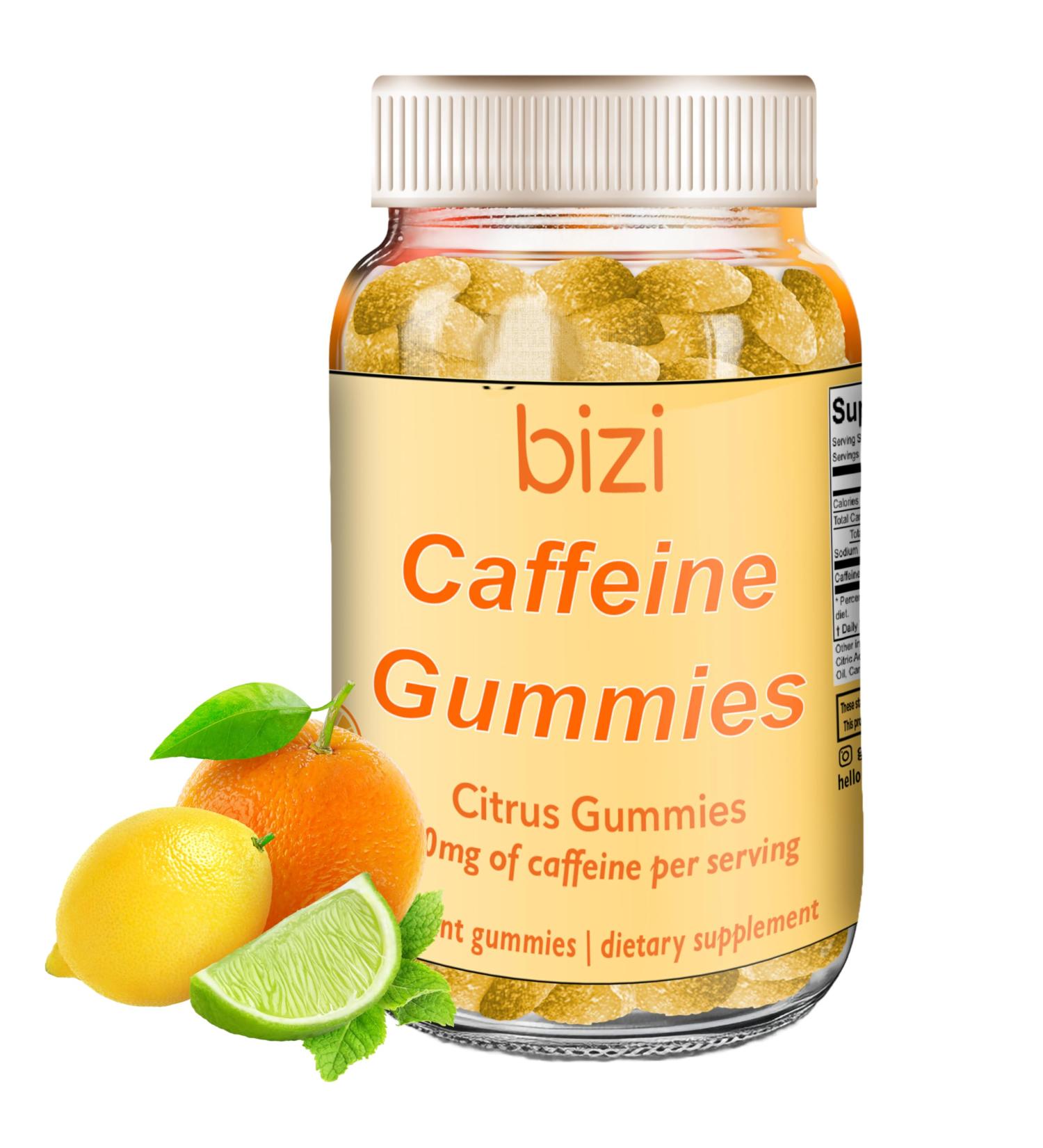 Bizi Caffeine Gummies - Energy Supplement for Focus & Boost - 30mg Caffeine per Gummy (60 ct) - Citrus Flavor for Men & Women - Buy Online on GoSupps.com