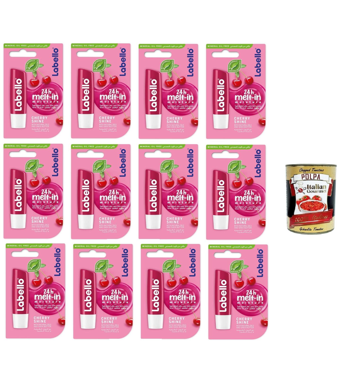  Italian Gourmet E.R. Cherry Shine Lip Balm 4.8g toning and nourishing with cherry aroma moisturizing lip balm 12 x 4.8g + Italian Gourmet Pulpa 400g - Buy Online on GoSupps.com