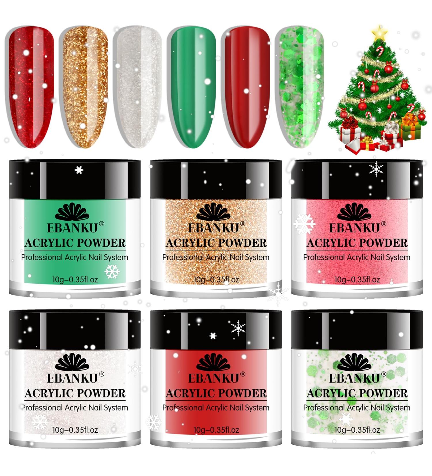 EBANKU Christmas Acrylic Powder Set - 6 Color Professional Nail Extension Kit for Long-Lasting Nail Art - No Lamp Needed | Perfect for Christmas Party - Buy Online on GoSupps.com