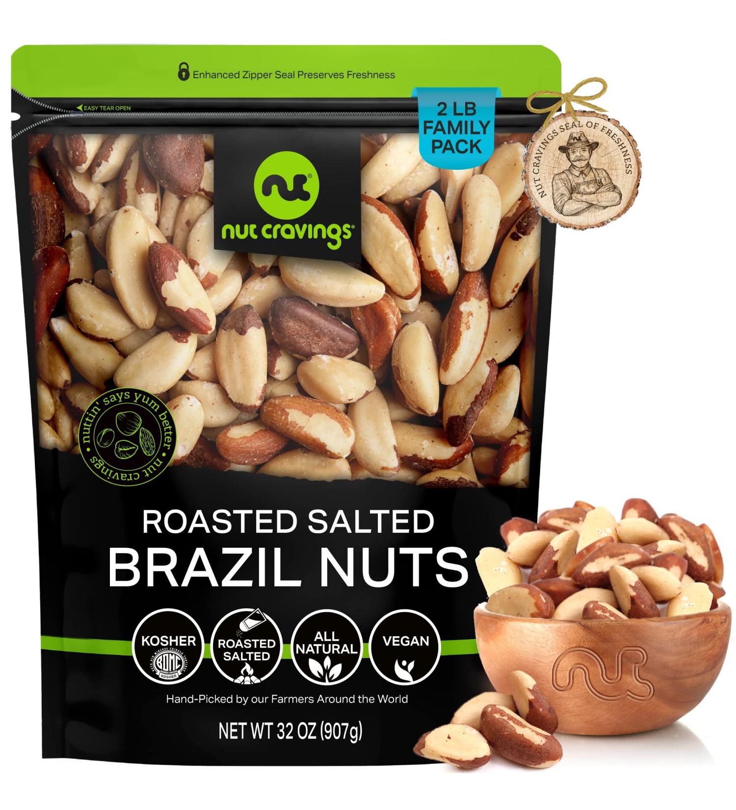 Roasted & Salted Brazil Nuts (32oz) - Fresh Bulk Whole Nuts in Resealable Bag - Healthy Protein Snack, Natural, Keto-Friendly, Vegan, Kosher - Buy Online on GoSupps.com