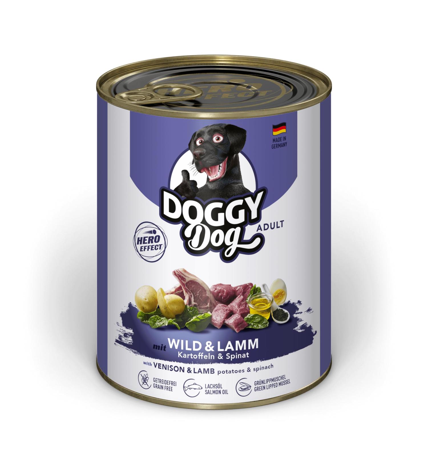 DOGGY Dog Pat Wild & Lamb - 6 x 800 g - Wet dog food - Grain free - With salmon oil and green-lipped mussel - Complete food with spinach and potatoes - Made in - Buy Online on GoSupps.com