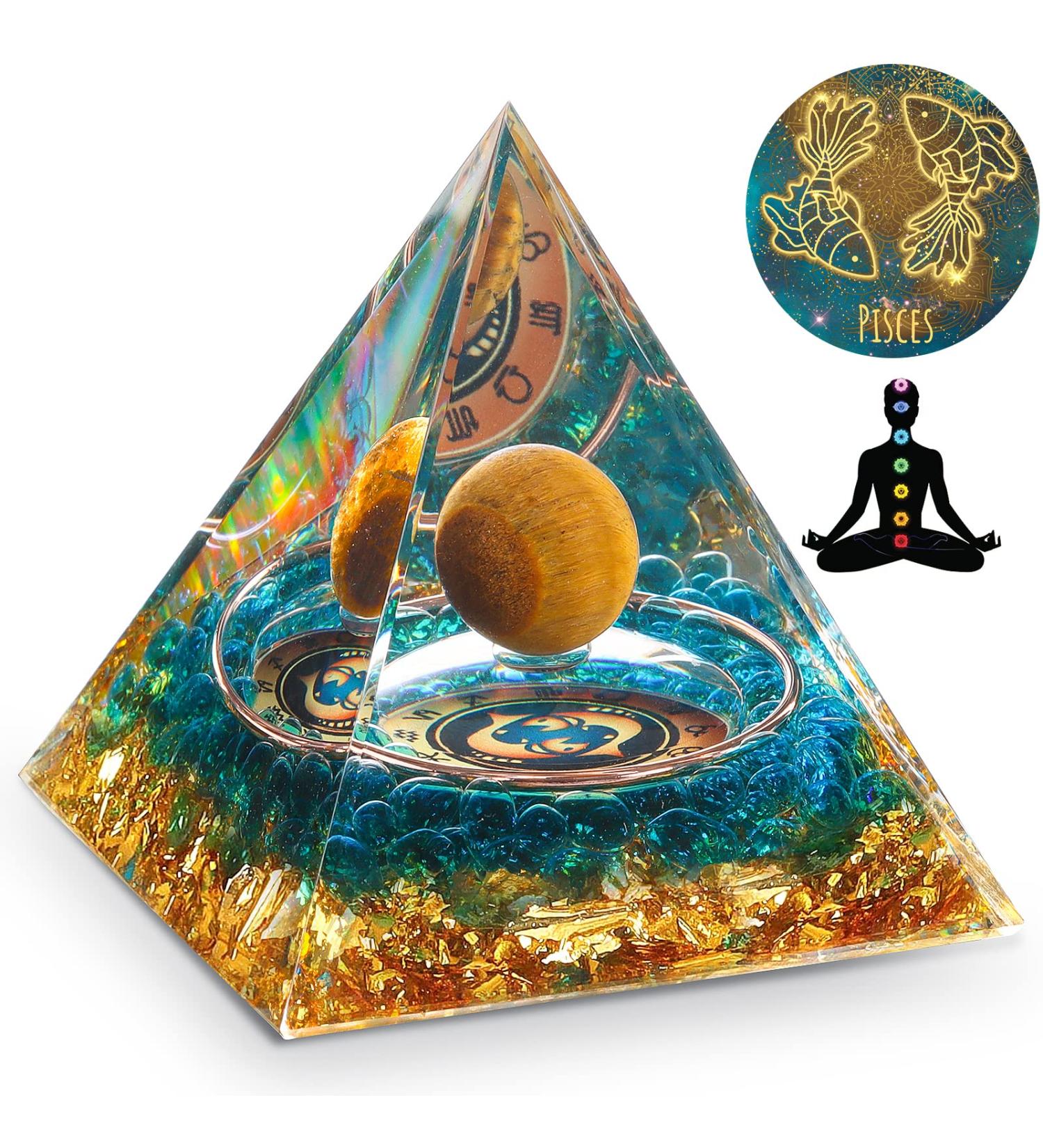 HuiJuKeJi Pisces Orgonite Pyramid - Constellation Gift with Tiger Eye Stone Crystal | Astrology Energy Healing Chakra Meditation 6cm - Buy Online on GoSupps.com