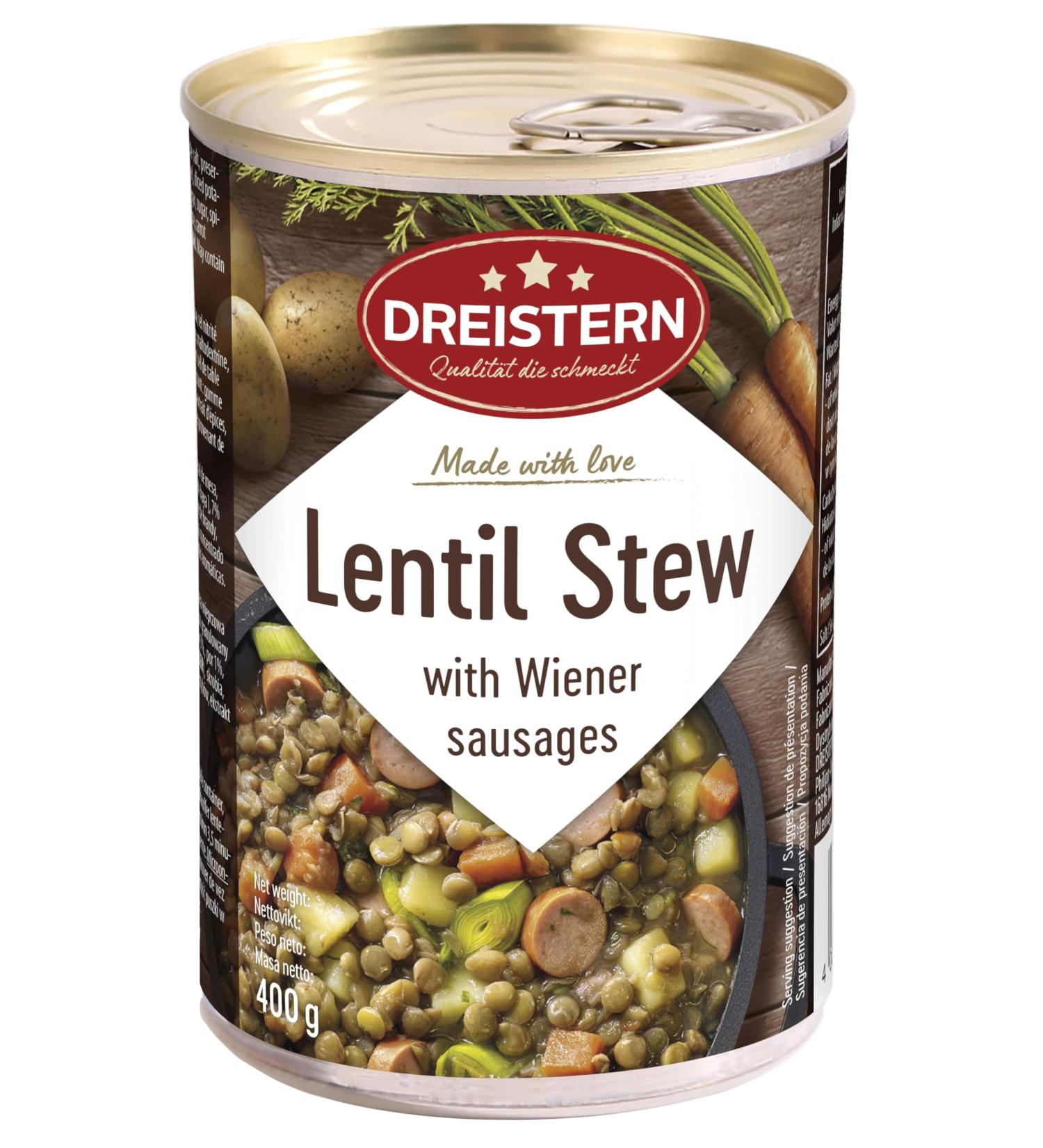 DREISTERN Lentil stew with Viennese sausage (sliced) | ready meal | delicious stew in a tin - Buy Online on GoSupps.com