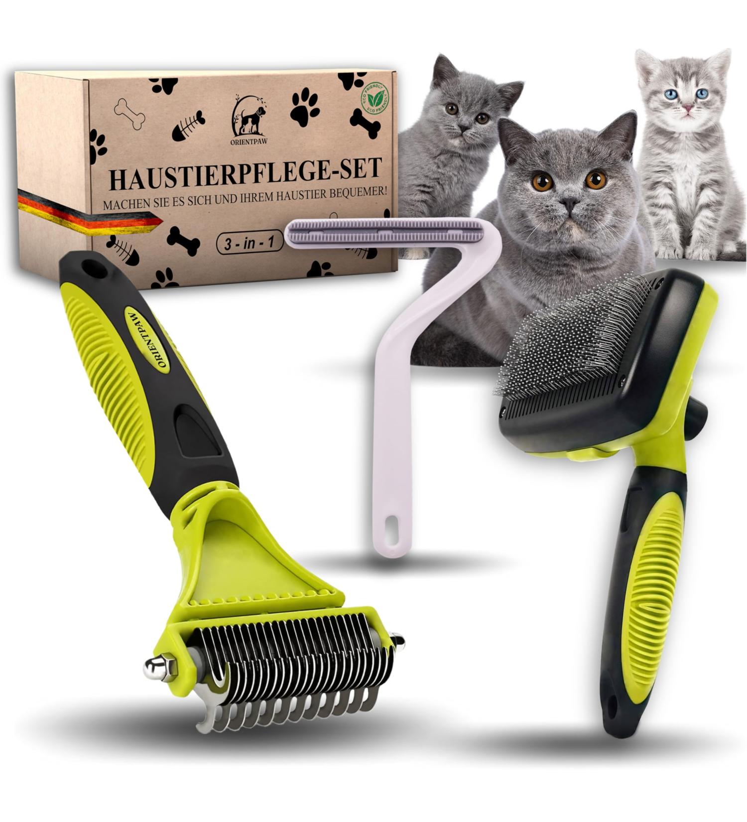 Orientpaw Professional Cat Brush Set - 3-in-1 Grooming Solution for Short & Long Hair | 100% Comfort & Hygiene - Perfect for Cat Care - Buy Online on GoSupps.com