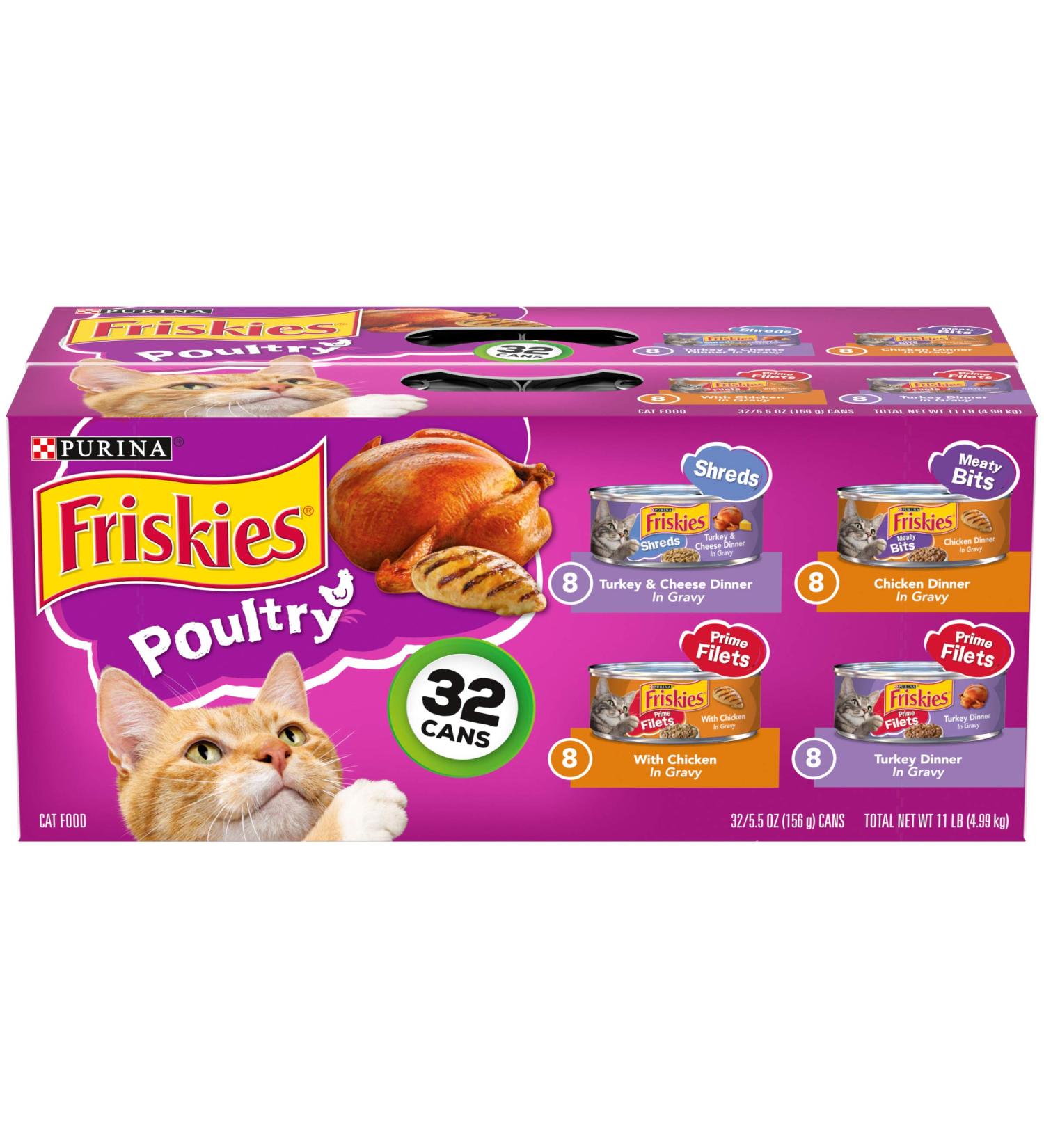 Purina Friskies Gravy Wet Cat Food Variety Pack - Poultry Shreds, Meaty Bits & Prime Filets (32 Cans - 5.5 oz) - Buy Online on GoSupps.com