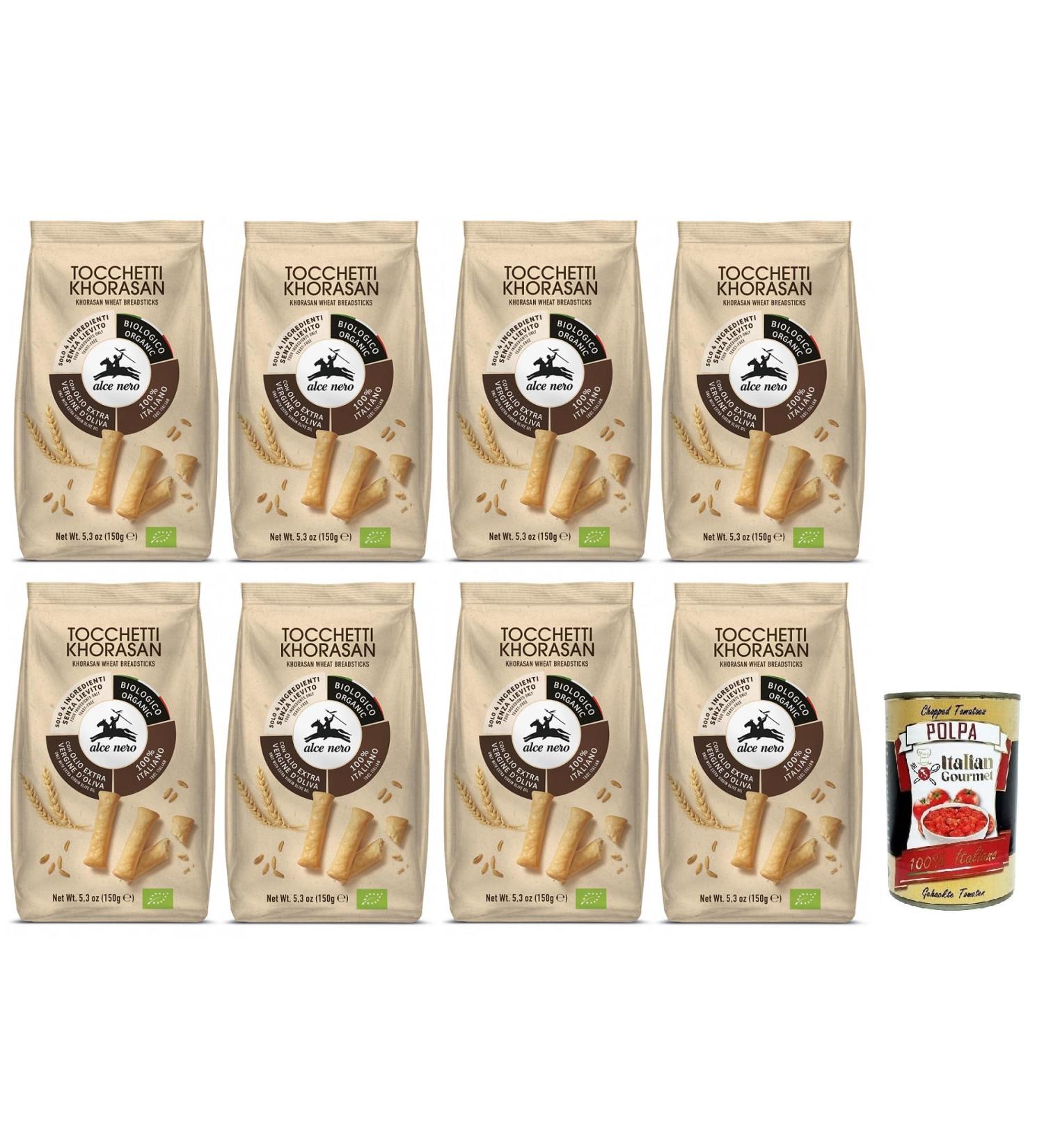 Alce Nero Tocchetti Bread Sticks - Organic Baking Product with Organic Khorasan Wheat and Extra Virgin Olive Oil - 150g + 400g Box - Pack of 8 - Buy Online on GoSupps.com