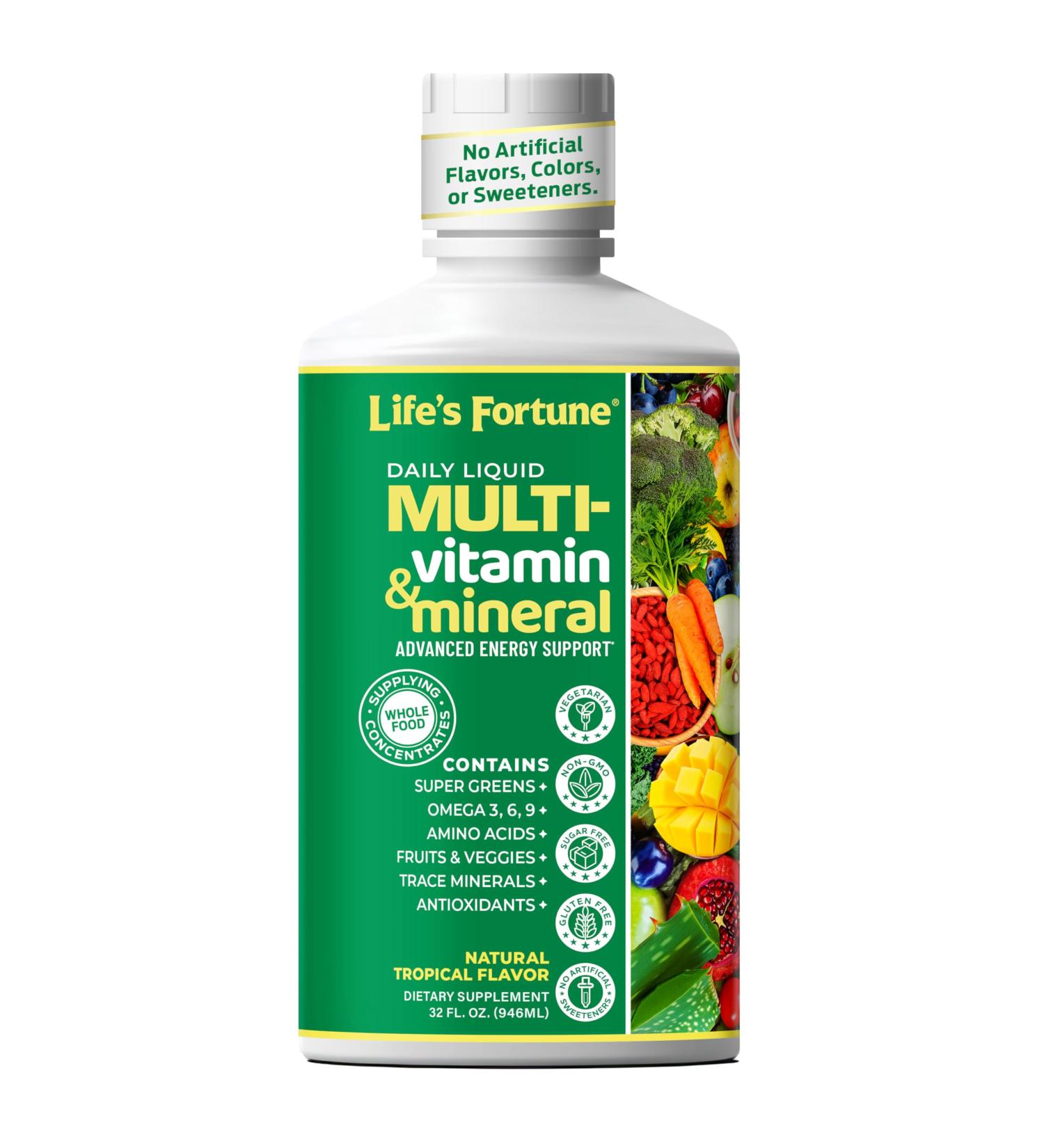 Life's Fortune Liquid Multivitamin for Adults Men & Women Teens High Absorption Daily Vitamins Trace Minerals Amino Acids with Biotin L-Arginine Potassium Tropical Flavor Sugar Free 32 oz 32 Fl Oz (Pack of 1) - Buy Online on GoSupps.com