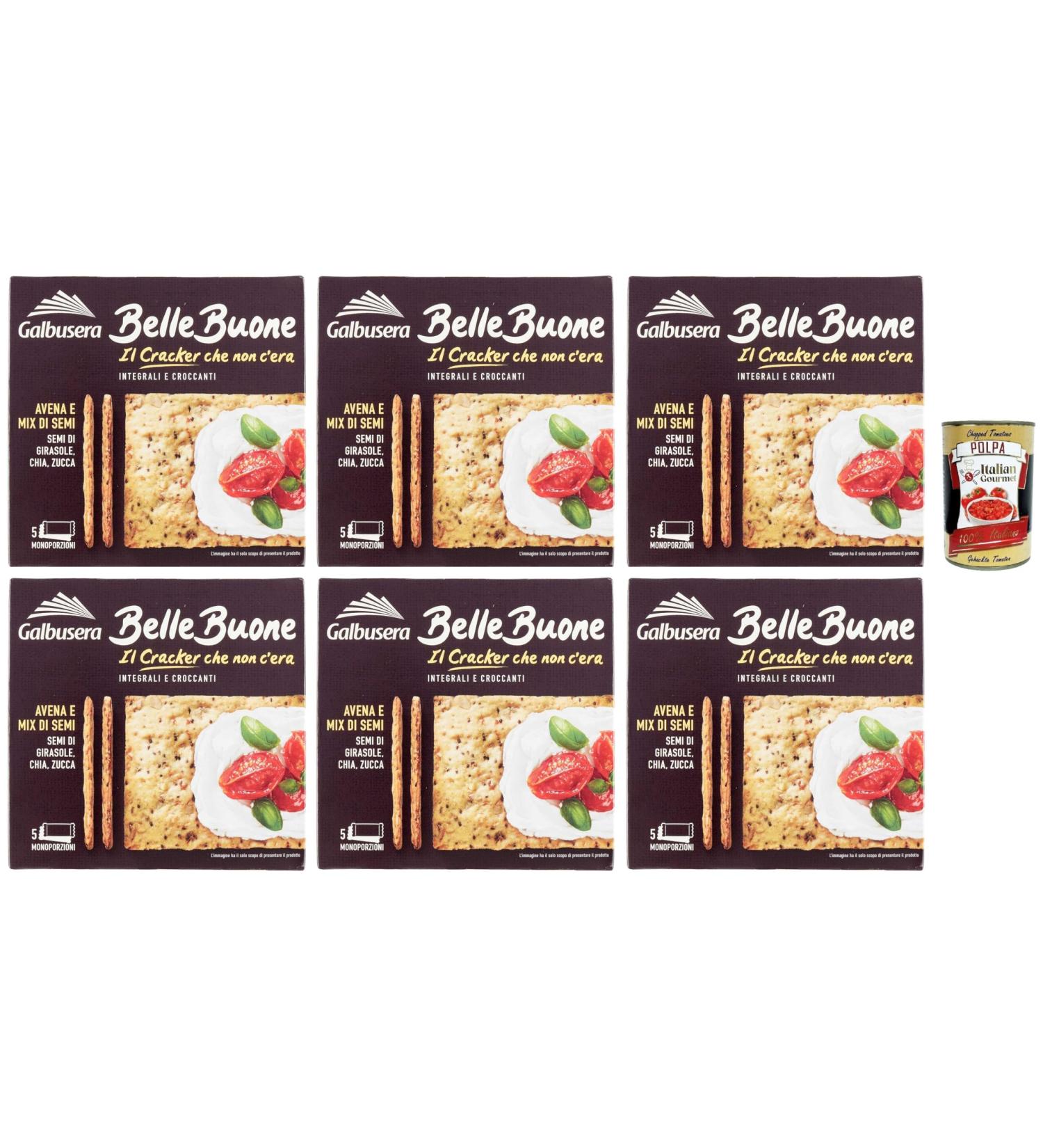Galbusera Bellebuone crackers with oats and sunflower chia and pumpkin seeds 6 x 200 g + Italian Gourmet Polpa 400 g - Buy Online on GoSupps.com