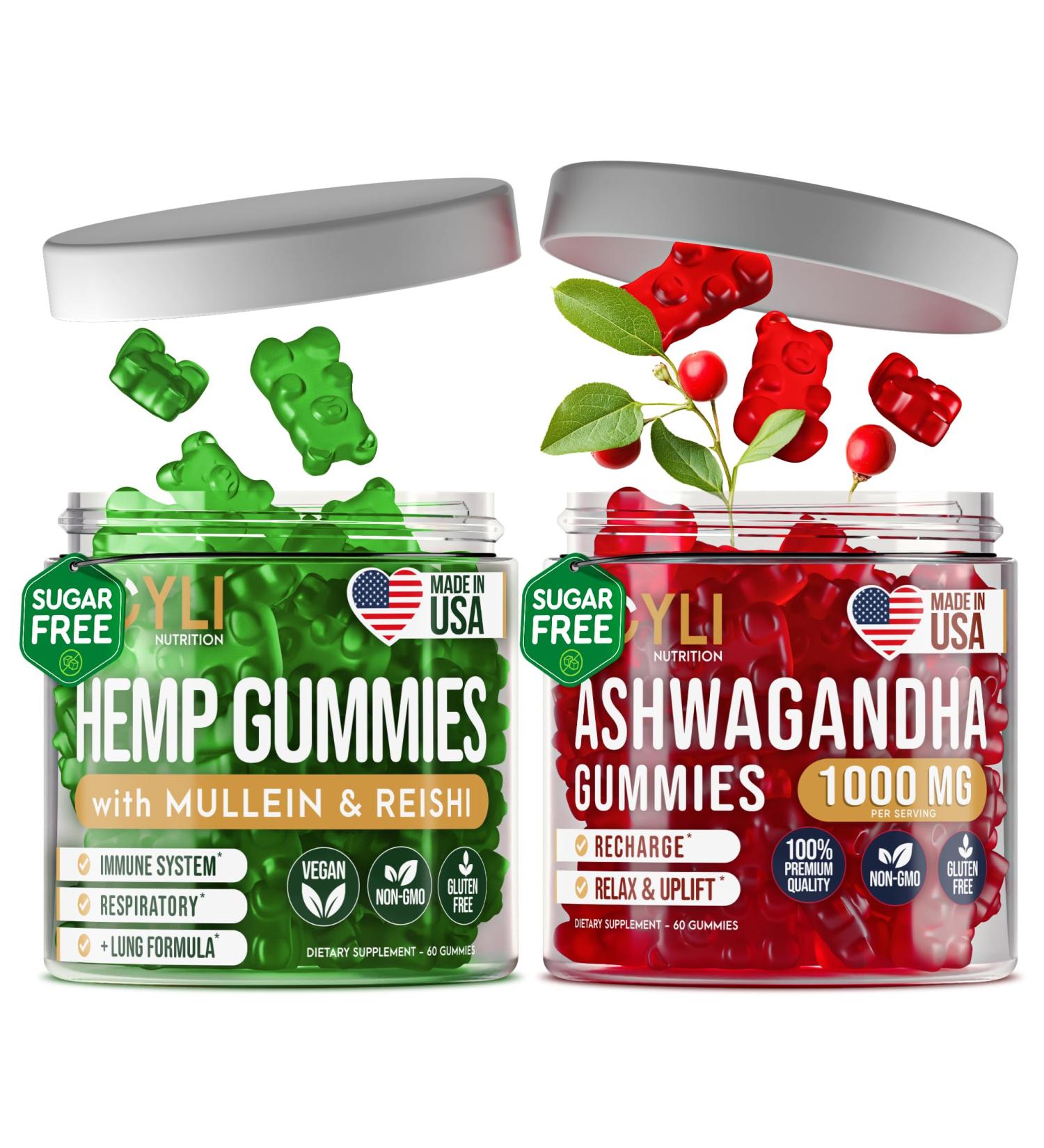JOYLI Nutrition Hemp Gummies & Lung Cleanse Support Mullein Leaf Reishi Mushroom & Vitamins A C D E Vegan Sugar-Free Non-GMO Clean Lung Supplement 60 Gummies for Respiratory Health - Buy Online on GoSupps.com