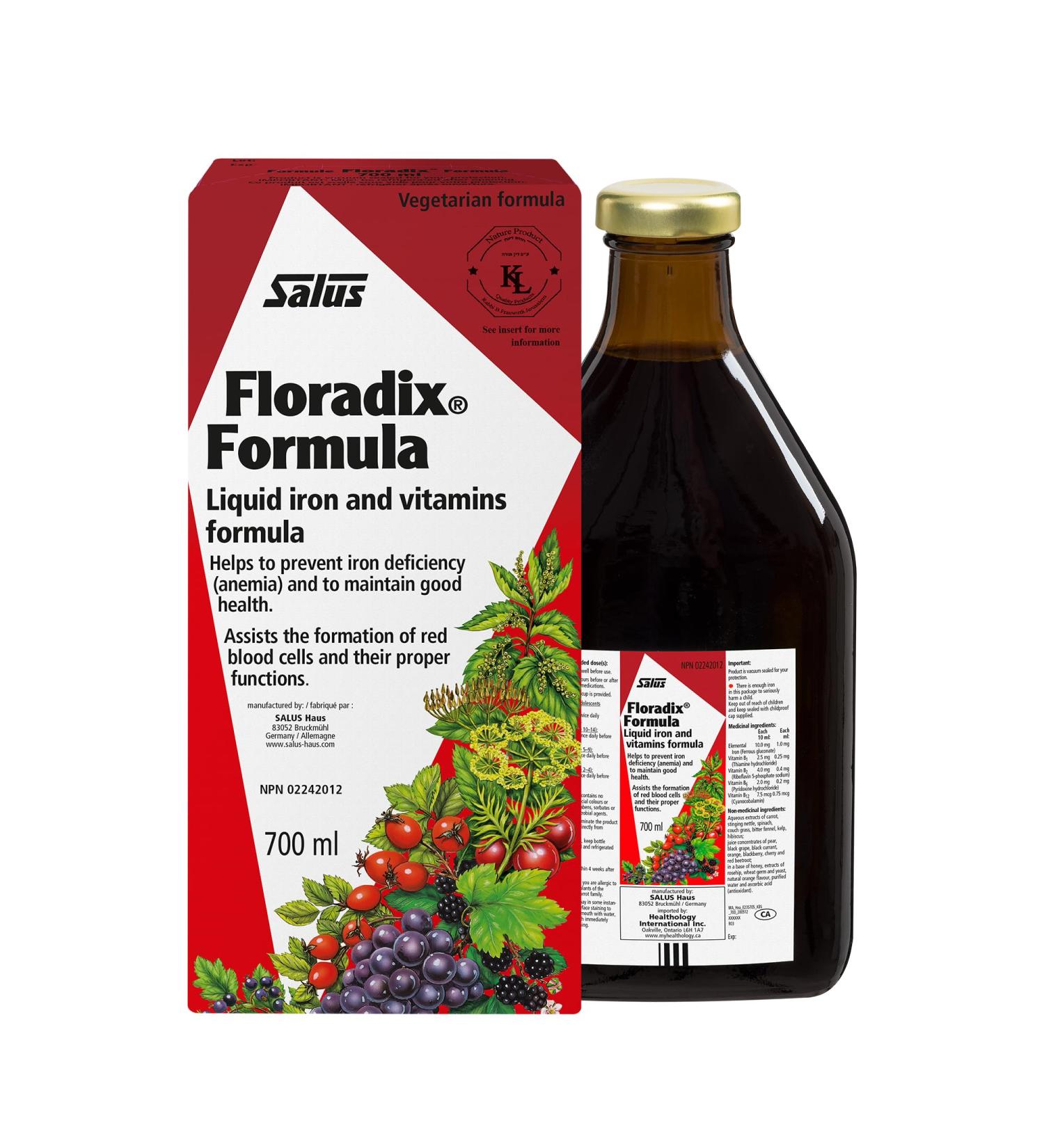 Salus Floradix Liquid Iron and Vitamins | Herbal Iron Supplement for Women Men and Children | Vegetarian Dairy-Free & Non-GMO (700ml) - Buy Online on GoSupps.com