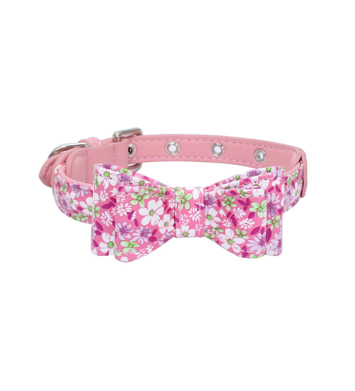 Newtensina Fashion Dog Collar with Bow Ties Girl Flower Pattern Bow Tie Puppy Collars for Cats Dogs - Pink - M M Pink - Buy Online on GoSupps.com