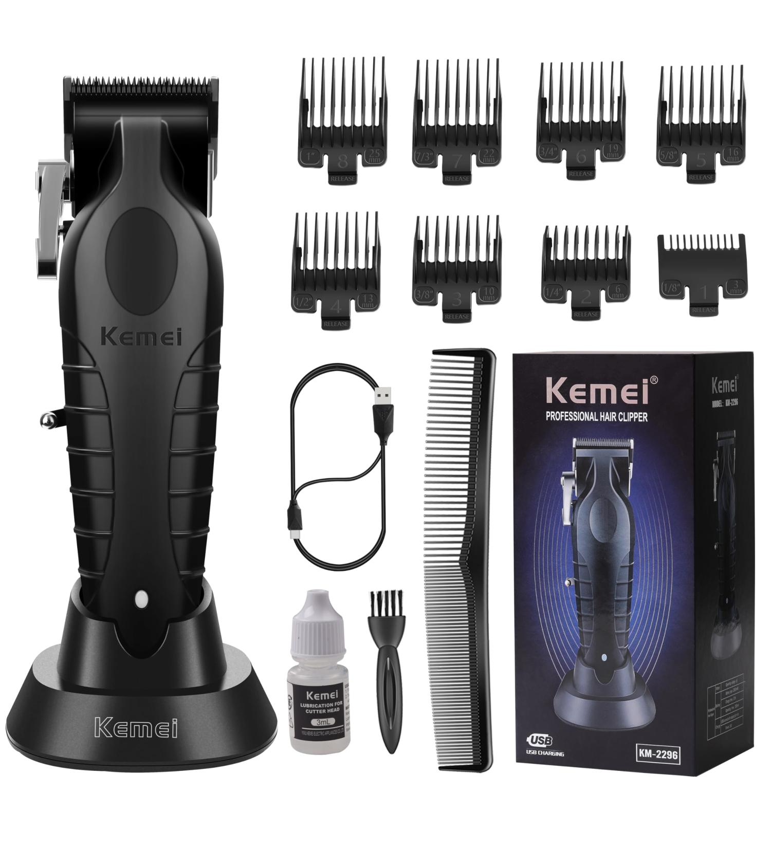 KEMEI 2296 Professional Hair Clippers for Men - Cord/Cordless Hair Cutting Kit & T Blade Beard Trimmer - USB Rechargeable - Black - Buy Online on GoSupps.com