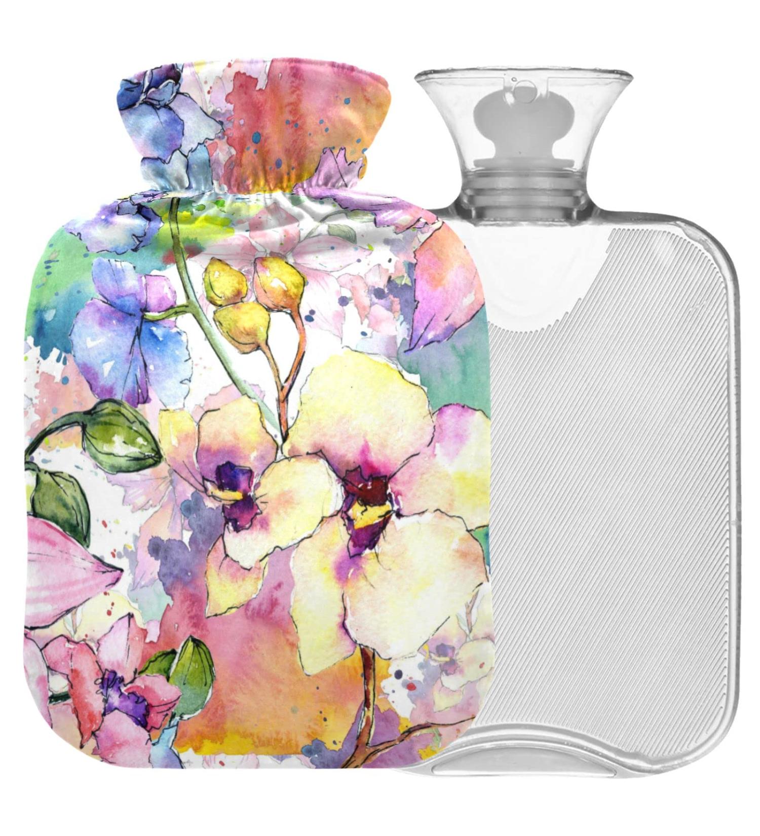NAANLE Hot Water Bottle with Cover - Watercolor Spring Flower | 2L Transparent Heater for Back Pain Relief & Neck Therapy - Buy Online on GoSupps.com