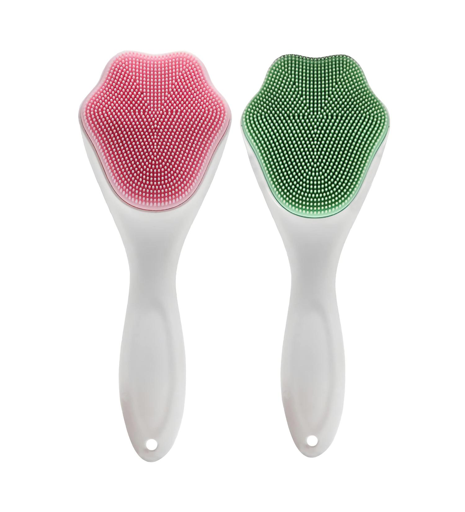 2 PC Silicone Facial Cleansing Brushes for Sensitive Skin - Manual Exfoliating and Cleansing Brush Set - Fine Bristles, Easy to Clean - Pink & Green - Buy Online on GoSupps.com