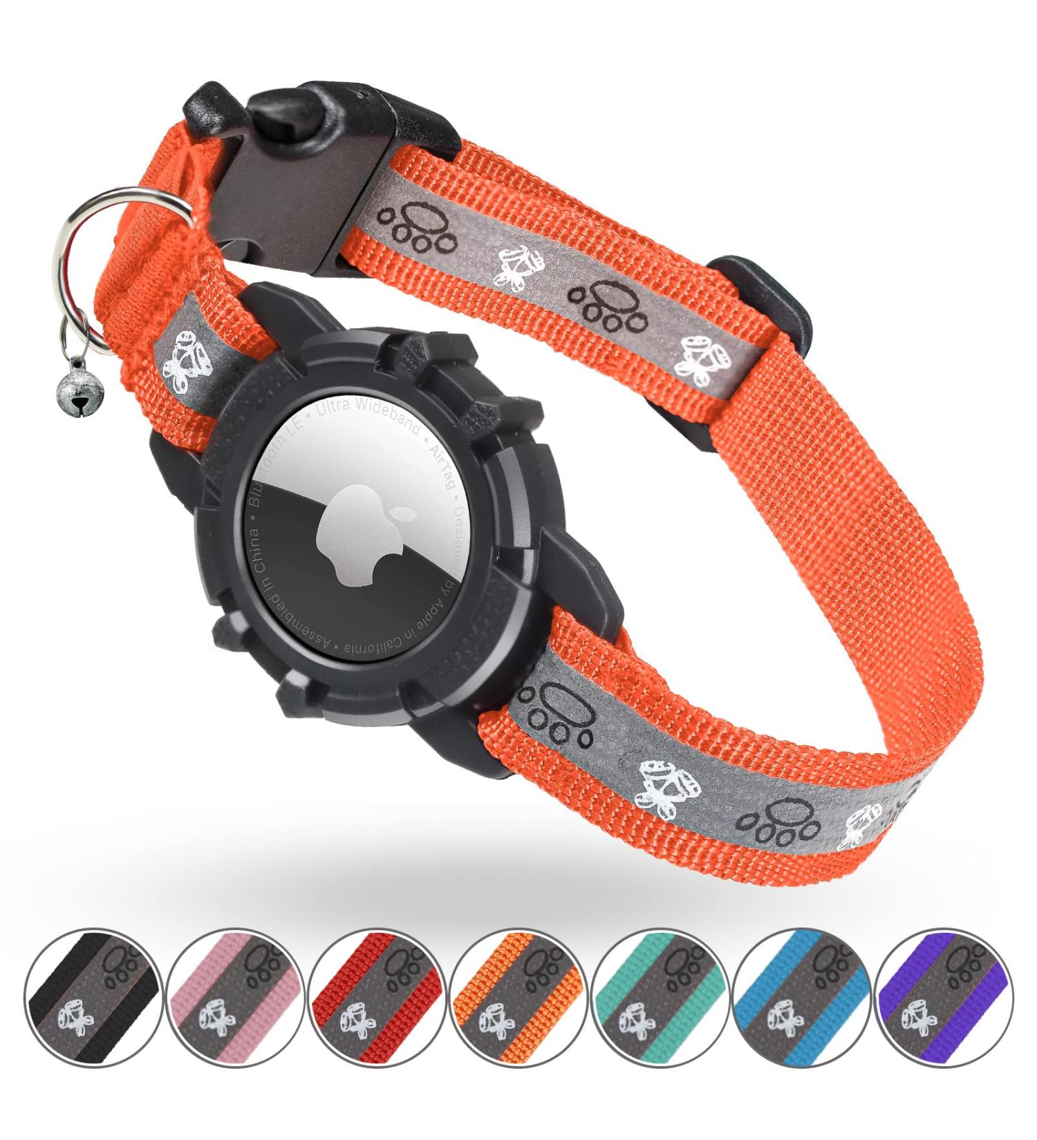 Reflective GPS Cat Neck Band with Apple AirTag - Adjustable & Bell Fits XS 7-9 inch Cats & Puppies - Jiarui Orange Collar - Buy Online on GoSupps.com