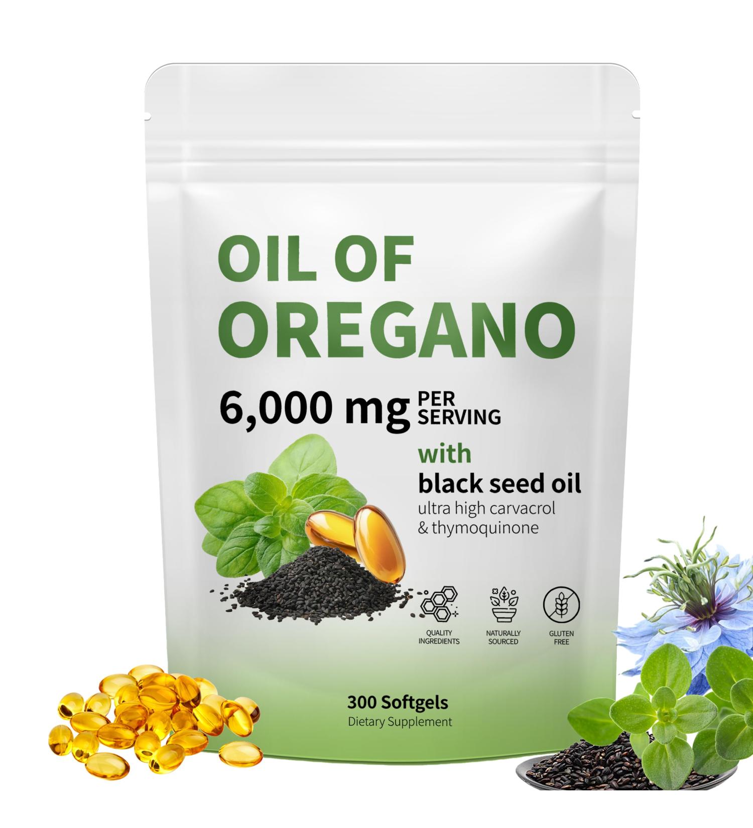 RTQSU Oil of Oregano with Black Seed Oil - Oil of Oregano Capsules Aceite de Or gano Capsulas Immune Support Non-GMO Gluten Free 6000MG 300 Softgels - Buy Online on GoSupps.com