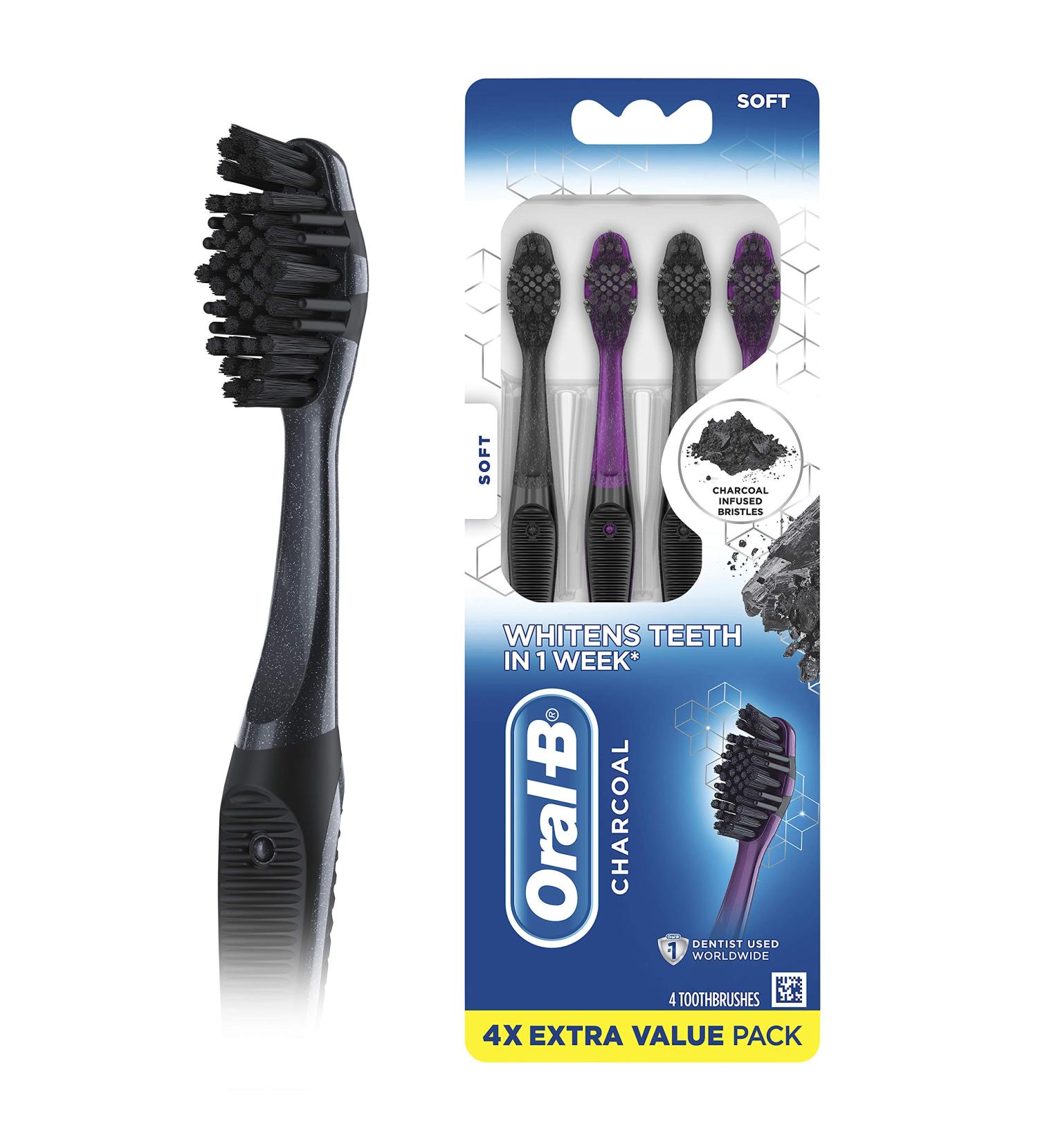 Oral-B Charcoal Toothbrush Whitening Therapy Soft 4ct - Advanced Teeth Whitening Solution - Buy Online on GoSupps.com