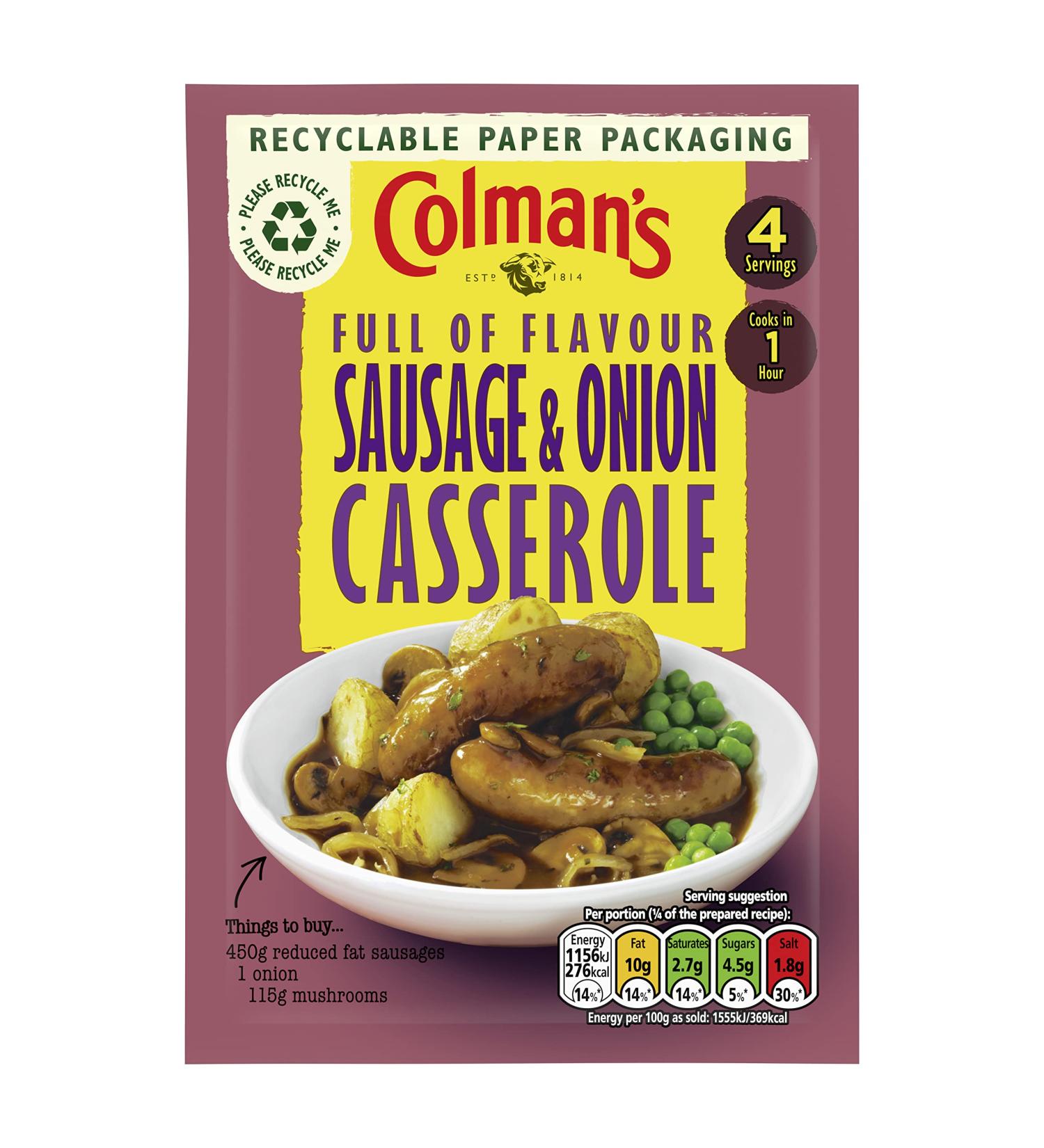 Colman's Sausage & Onion Casserole Recipe Mix 45g - Delicious Home Cooked Meal - Buy Online on GoSupps.com