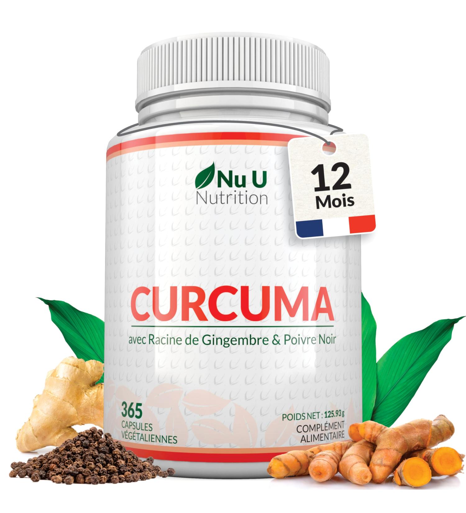 Turmeric Ginger and Black Pepper - 365 Vegan Capsules (1 Year) - 95% Turmeric - 720mg Turmeric per High Absorption Capsule - Made in Europe - Nu U Nutrition - Buy Online on GoSupps.com
