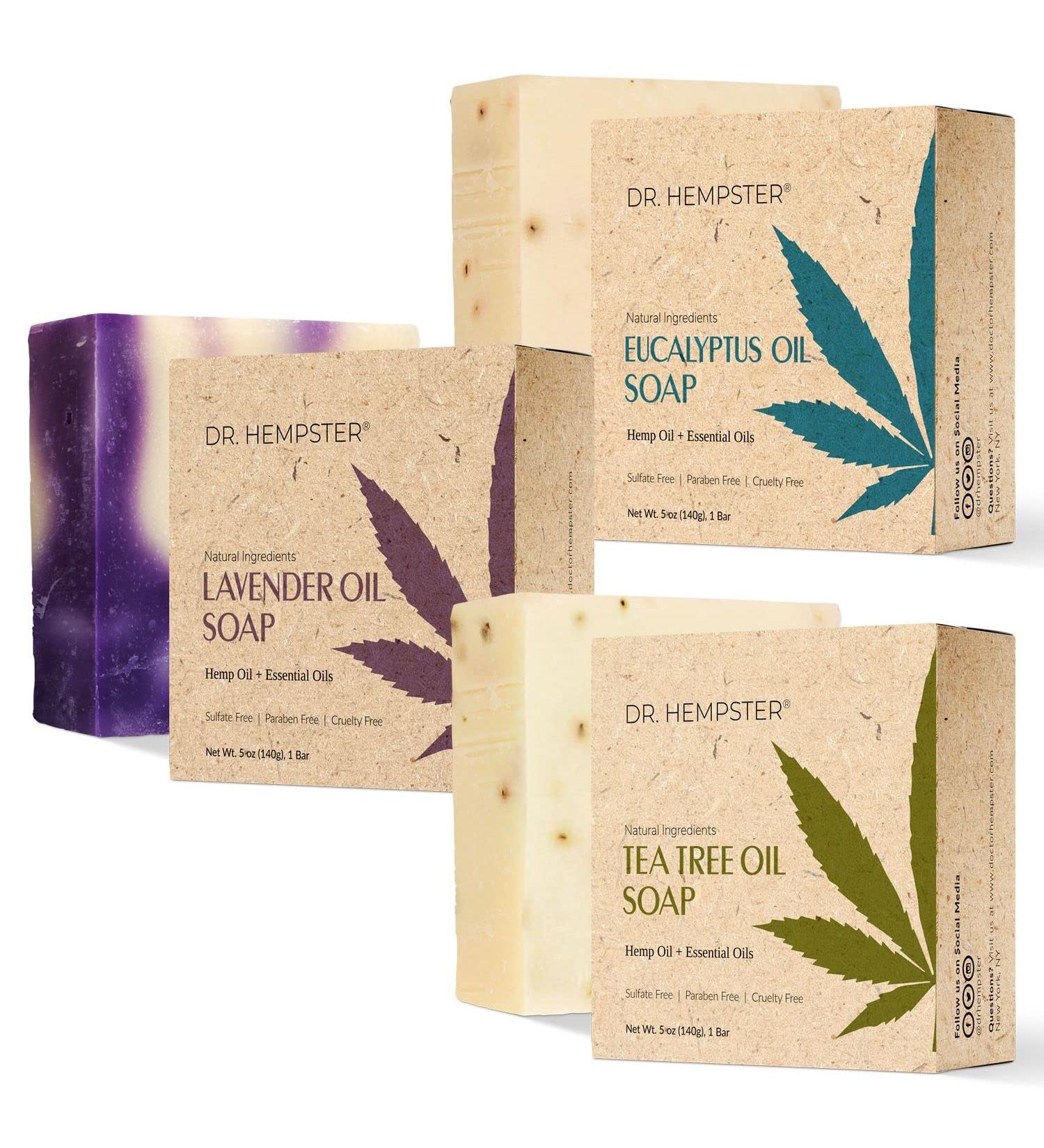 Hemp Soap Bar Variety 3 Pack - Tea Tree, Lavender, Eucalyptus - 5 oz Bars - Moisturizing Cleansing Soap with Natural Ingredients - Made in USA - Buy Online on GoSupps.com