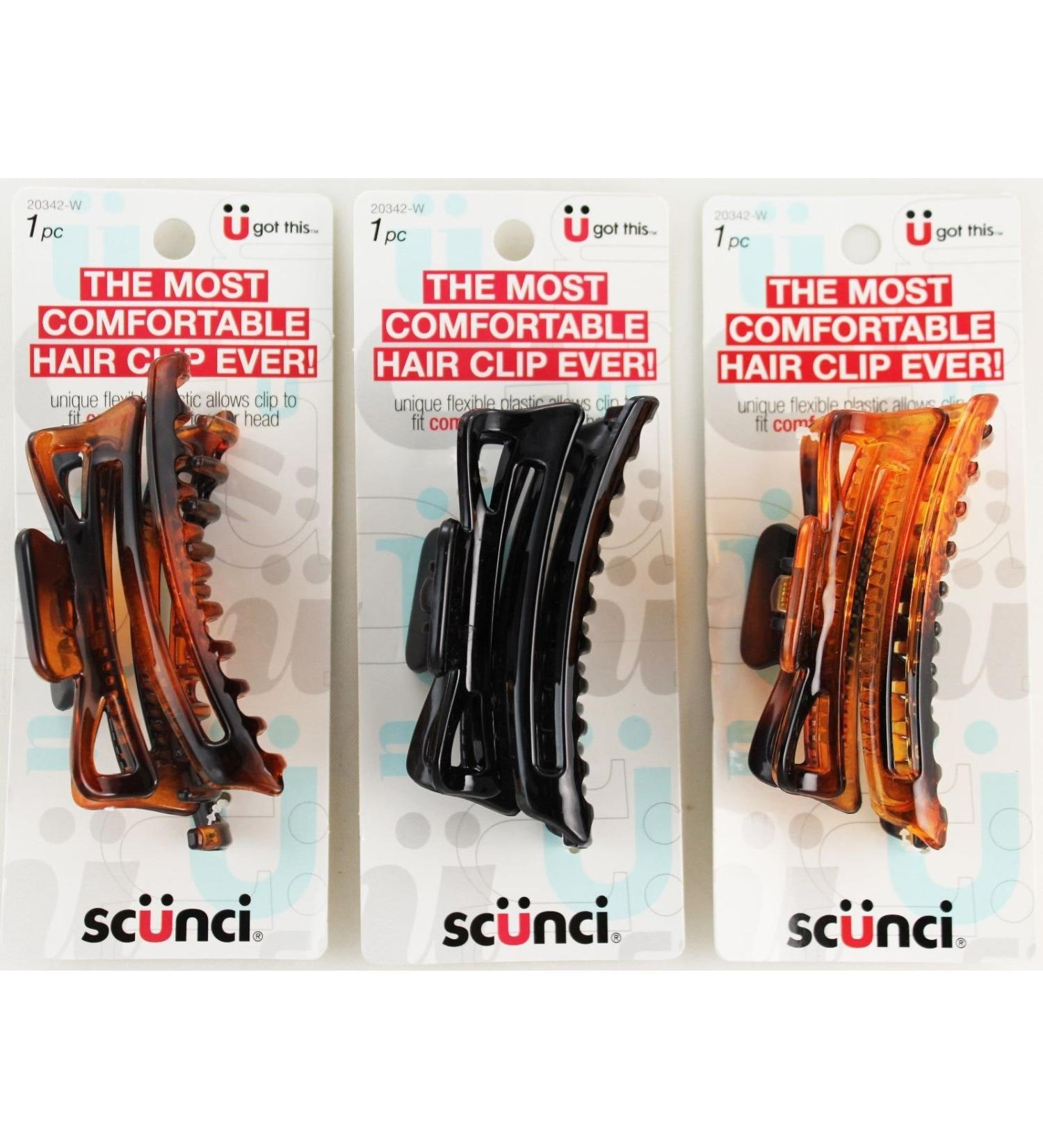 SCUNCI Hair 3 FLEXIBLE CLAW CLIPS Black and Brown Comfortable Accessories