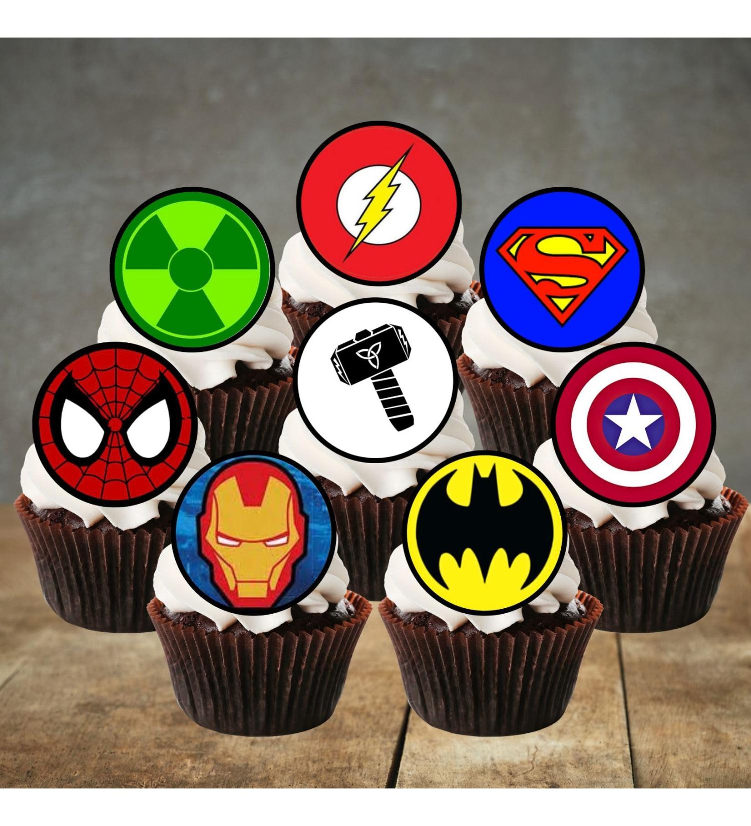 24 PRECUT Superhero Cupcake Toppers Spiderman Cake Decorations Spiderman Cake Topper Edible Superhero Party Decorations Comic Book Edible Cake Topper Avengers Cupcake Toppers - Buy Online on GoSupps.com