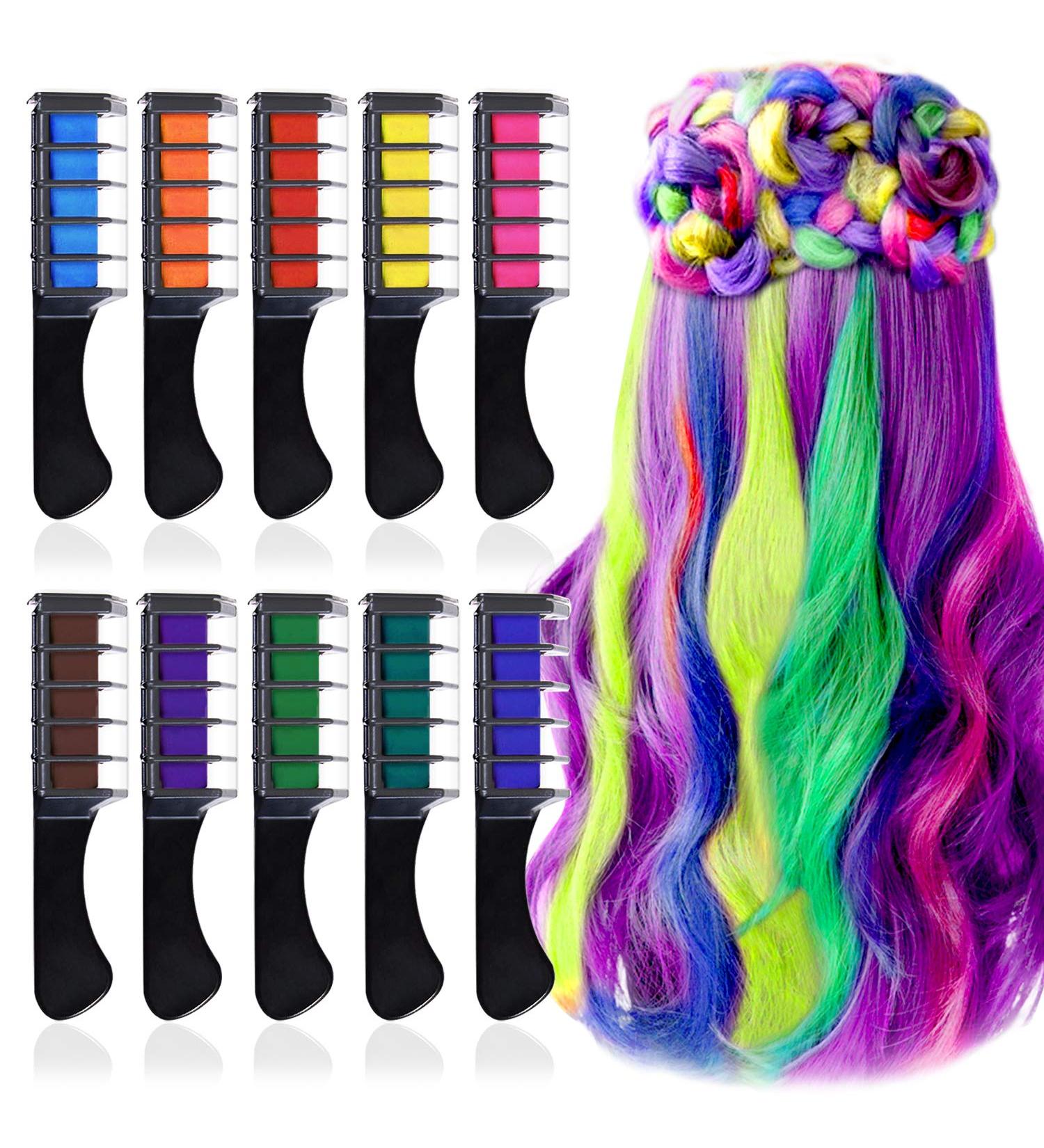 Ebanku 10 Colors Temporary Hair Chalk Comb for Girls Kids - Washable & Cosplay Party Hair Color with Shawl - Perfect Birthday or Christmas Gift - Buy Online on GoSupps.com