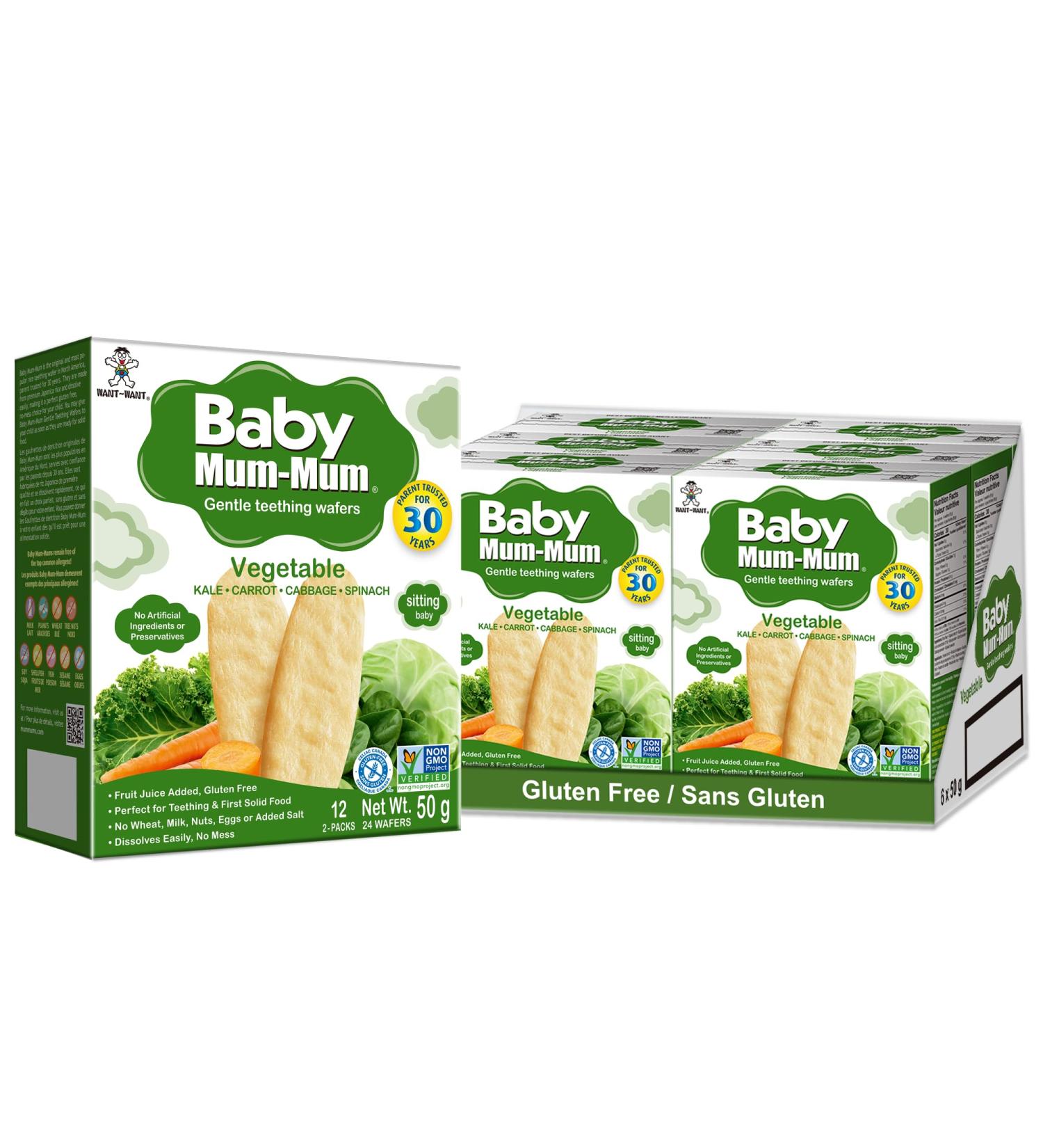 Hot-Kid Baby Mum-Mum Rice Rusks Vegetable Gluten Free Allergen Free Non-GMO Rice Teether Cookie for Teething Infants 50gms 24 Rusks per box - Case pack of 6 - Buy Online on GoSupps.com