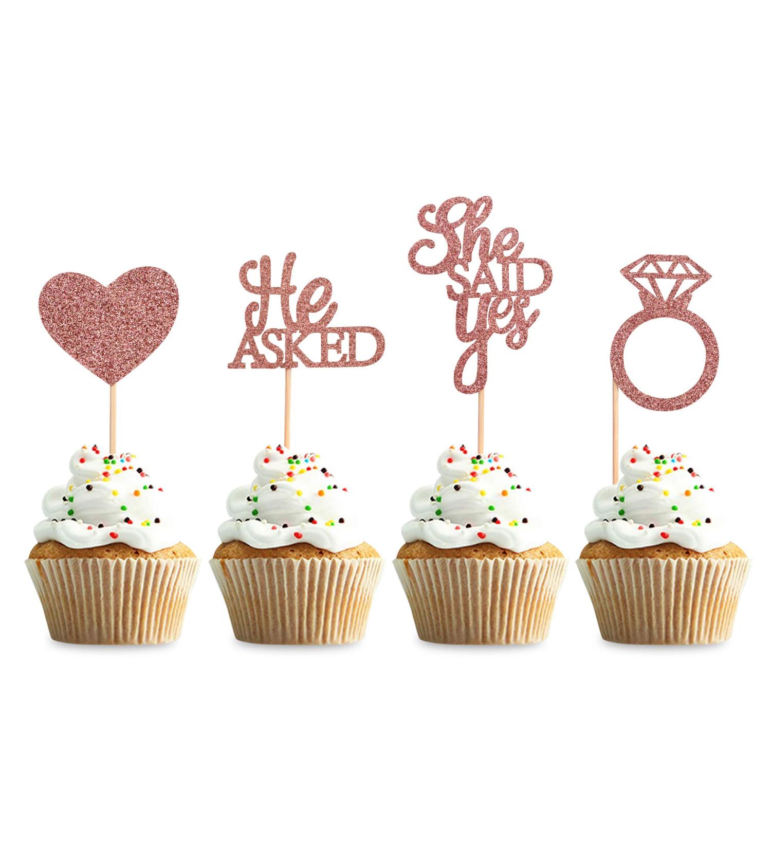 Unimall 48PC Rose Gold Glitter Cupcake Toppers | Diamond Ring & Heart Cake Picks for Weddings Engagements & Bachelorette Parties - Multi-Color Decorations - Buy Online on GoSupps.com