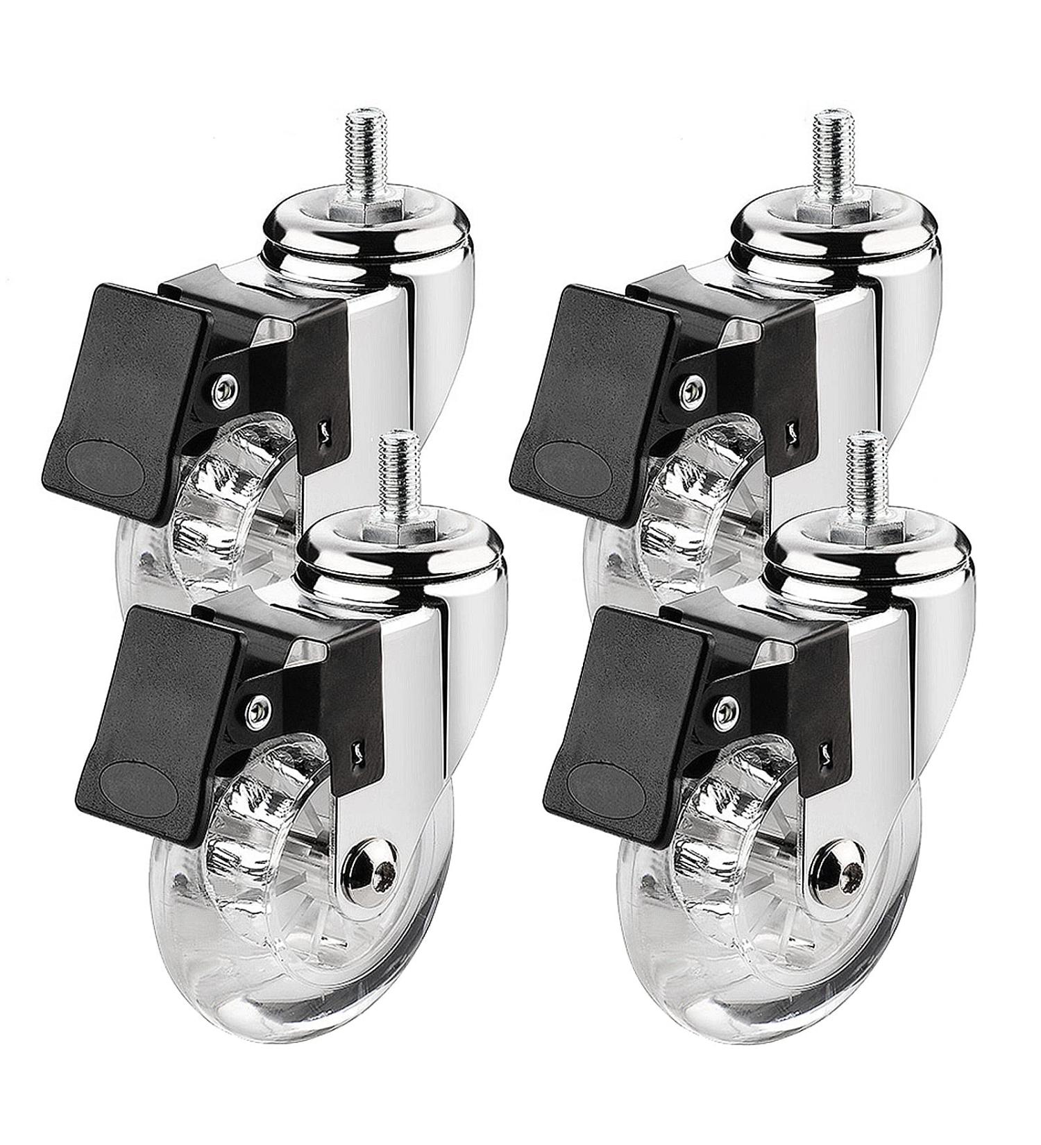 Threaded Shaft Swivel Castors Ball Castors Set of 4 75mm Furniture Swivel castors with M8 x 15 M10 x 15 grub Screws and Ball Bearings Transparent Rubber Transport castors Single Load 40kg .(M8*15 4 Braked M8*15mm - Buy Online on GoSupps.com