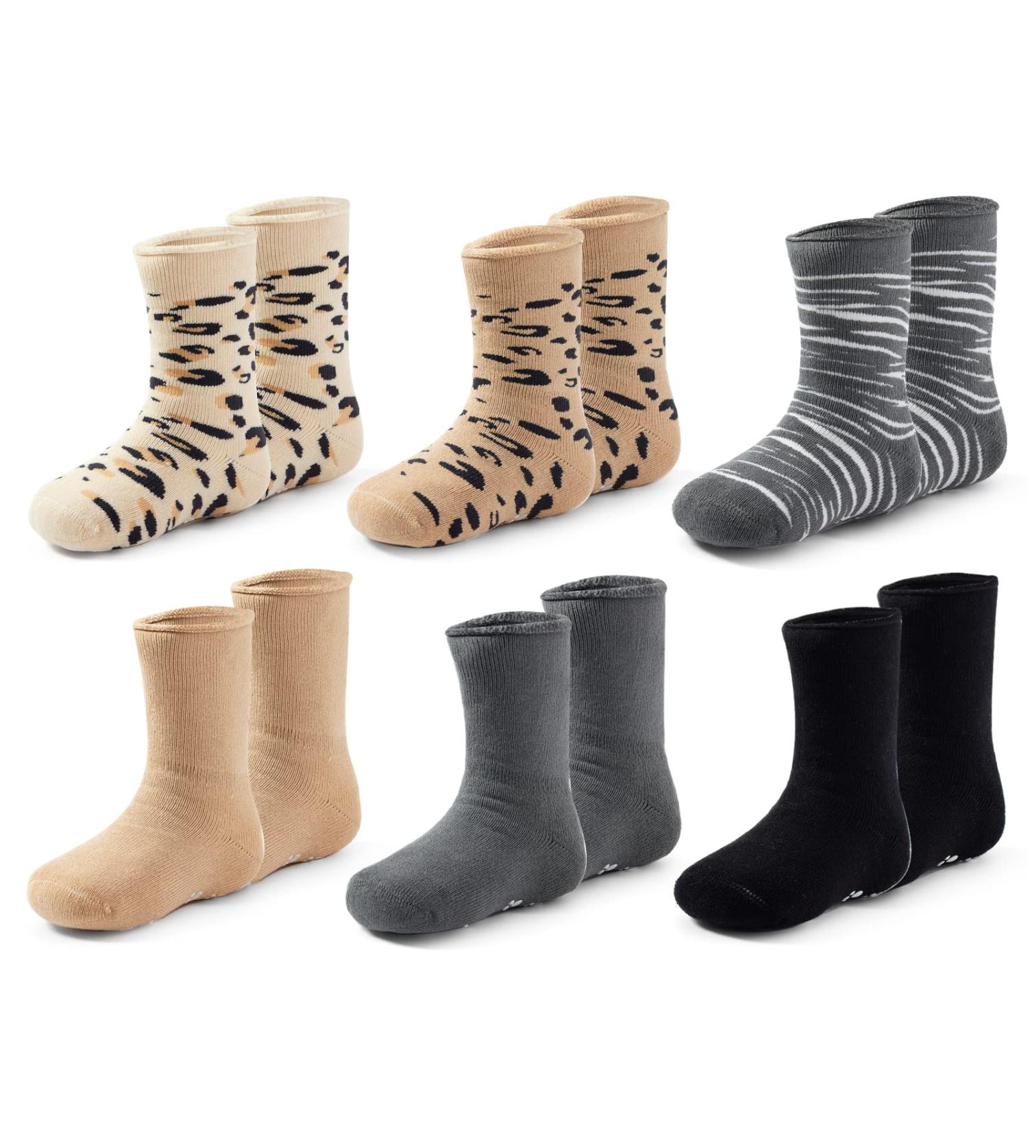Moon Tree Baby Non Slip Winter Socks 6 Pairs, Animal Grain Mix, 2-4 Years, Boys & Girls Warm Thick Towelling Socks with Grips - Buy Online on GoSupps.com