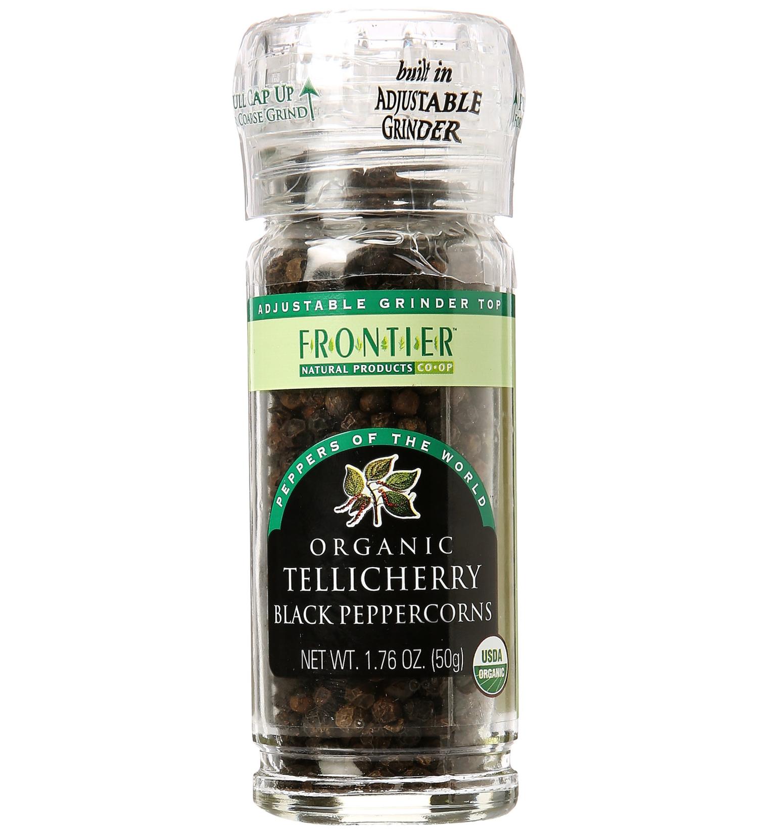 Organic Tellicherry Black Peppercorns - Frontier Natural Products 1.76 oz (50g) - Buy Online on GoSupps.com