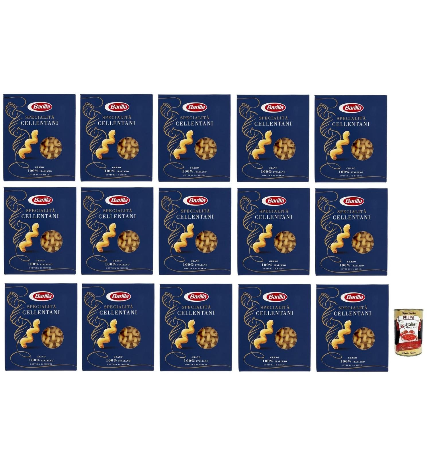 Italian Gourmet E.R. Barilla Specialit Cellentani Durum Wheat Semolina Pasta 15-pack 500g + Italian Gourmet Tomato Polpa 400g