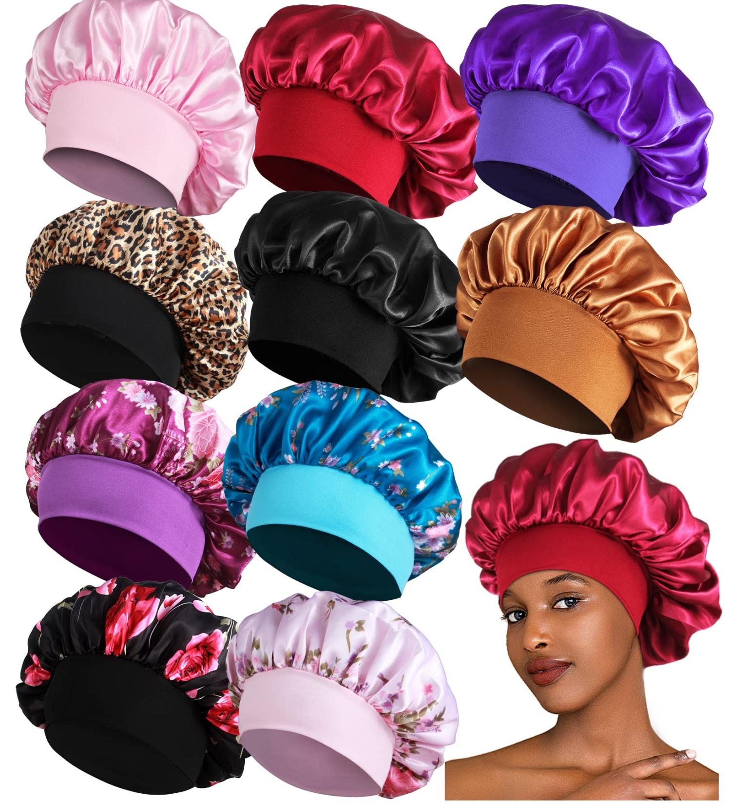 10PCS Large Braids Bonnet Set - Satin Bonnets for Black Women with Wide Bands - Buy Online on GoSupps.com