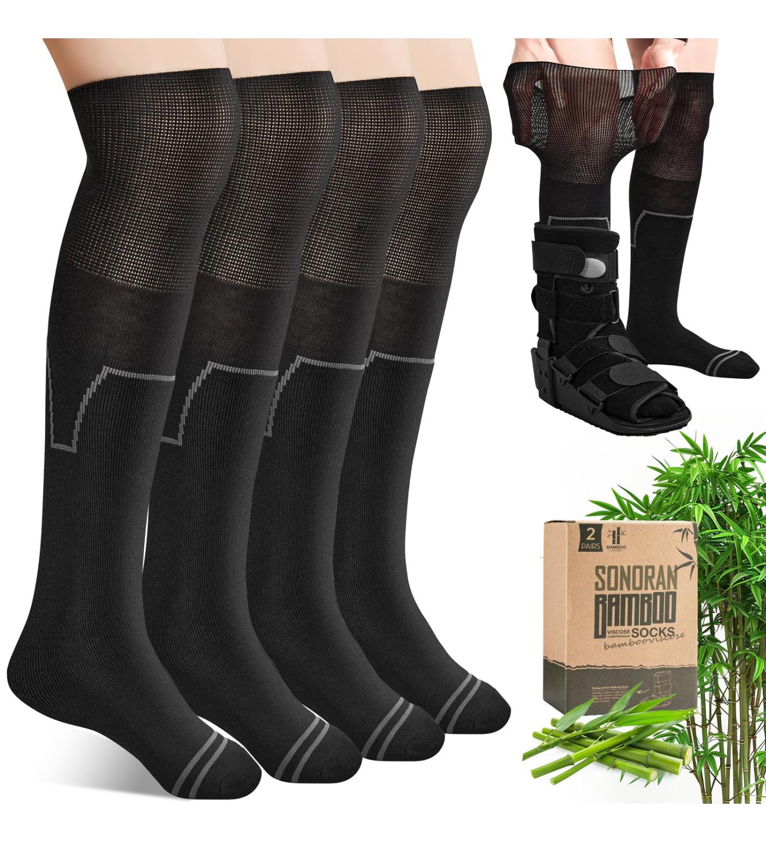 Buy Bamboo Viscose Walking Boot Socks (2 Pairs) - Lightweight Cast Sock Liners for Fracture Boots - Black - Buy Online on GoSupps.com