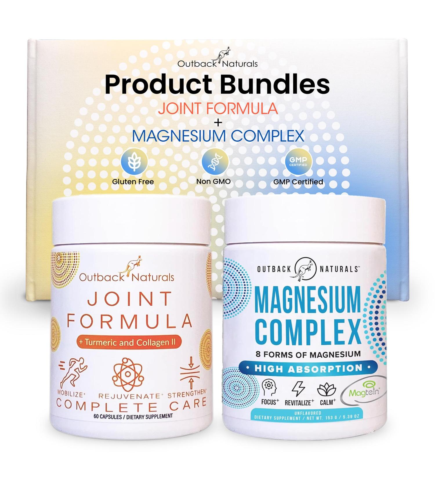Outback Naturals Magnesium Complex Powder & Enhanced Joint Relief Formula Bundle 8 Types of Magnesium Collagen Turmeric Vitamin C for Joint & Bone Health Knee Muscle - Buy Online on GoSupps.com