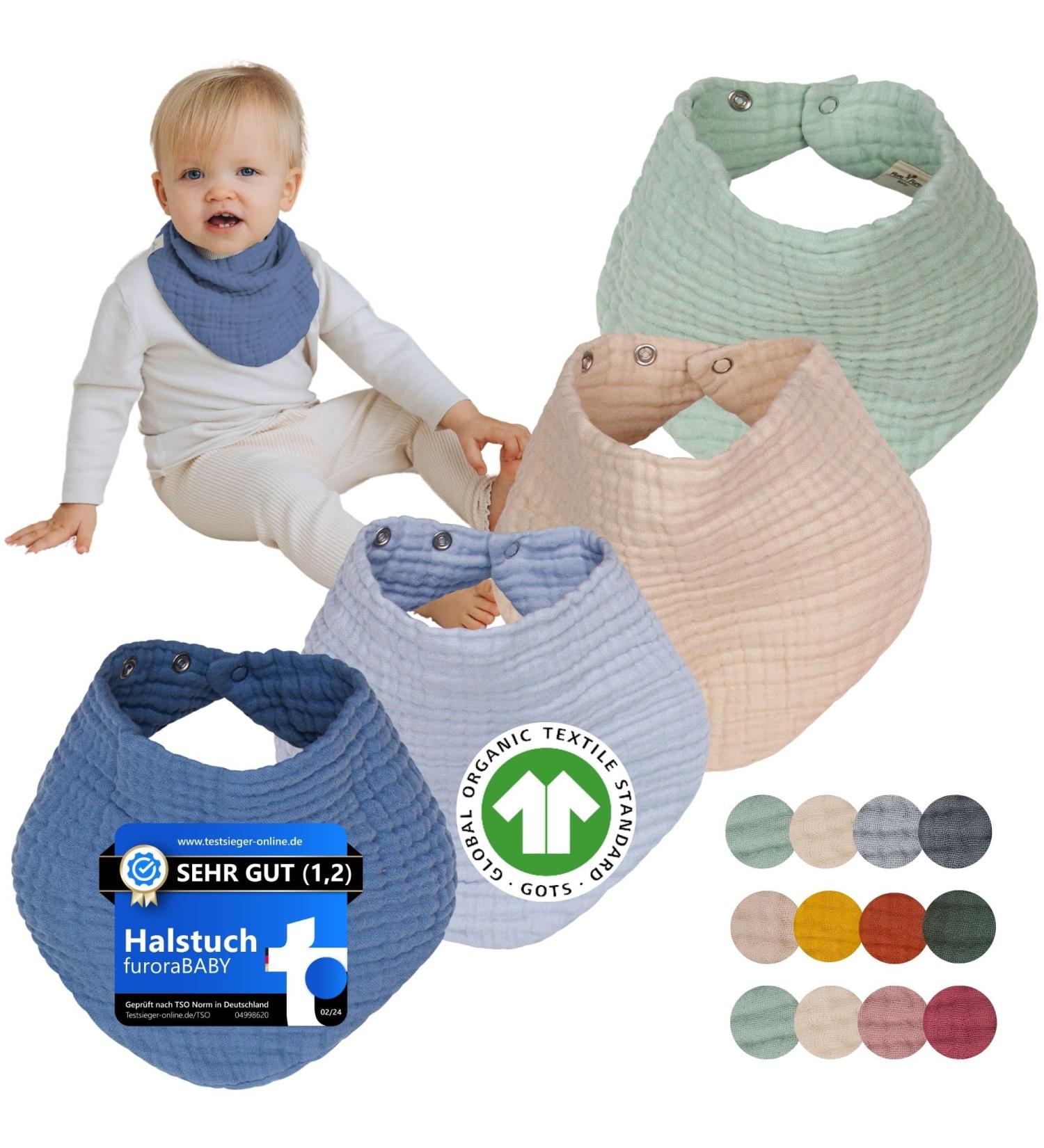 Flora Furora Musselin Neckuch Set for Baby Girls & Boys | Organic Cotton GOTS + OEKO-TEX | 4-Piece Troop Scarf for All Seasons | Softly Absorbent for Beach Days | Libbon Baby Newborn to 4 Years - Buy Online on GoSupps.com